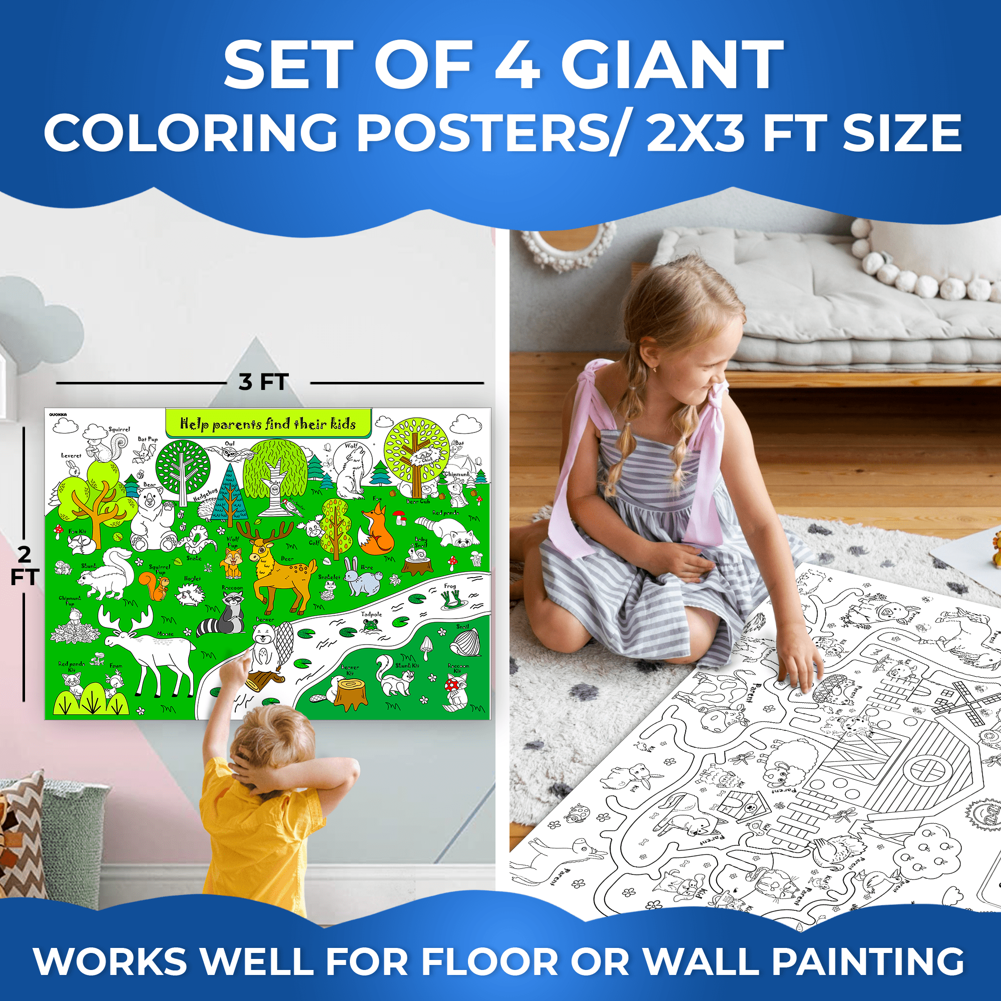 Set of 4 Giant Coloring Posters for Toddlers