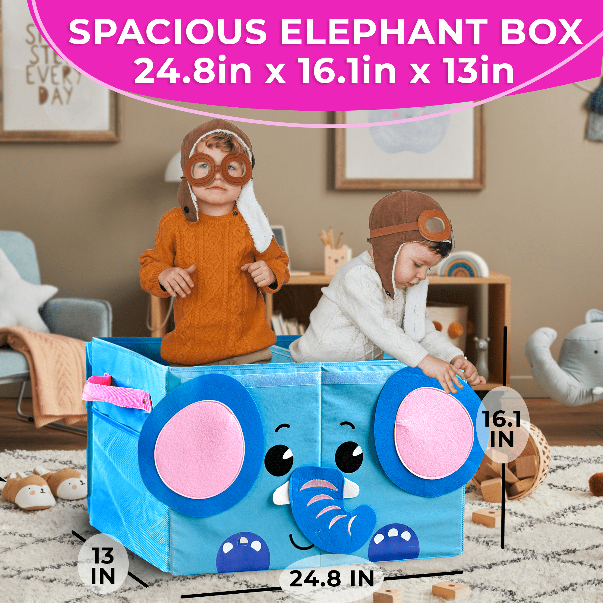 QUOKKA Elephant Toy Storage Box | Toy Chest Organizer for Kids