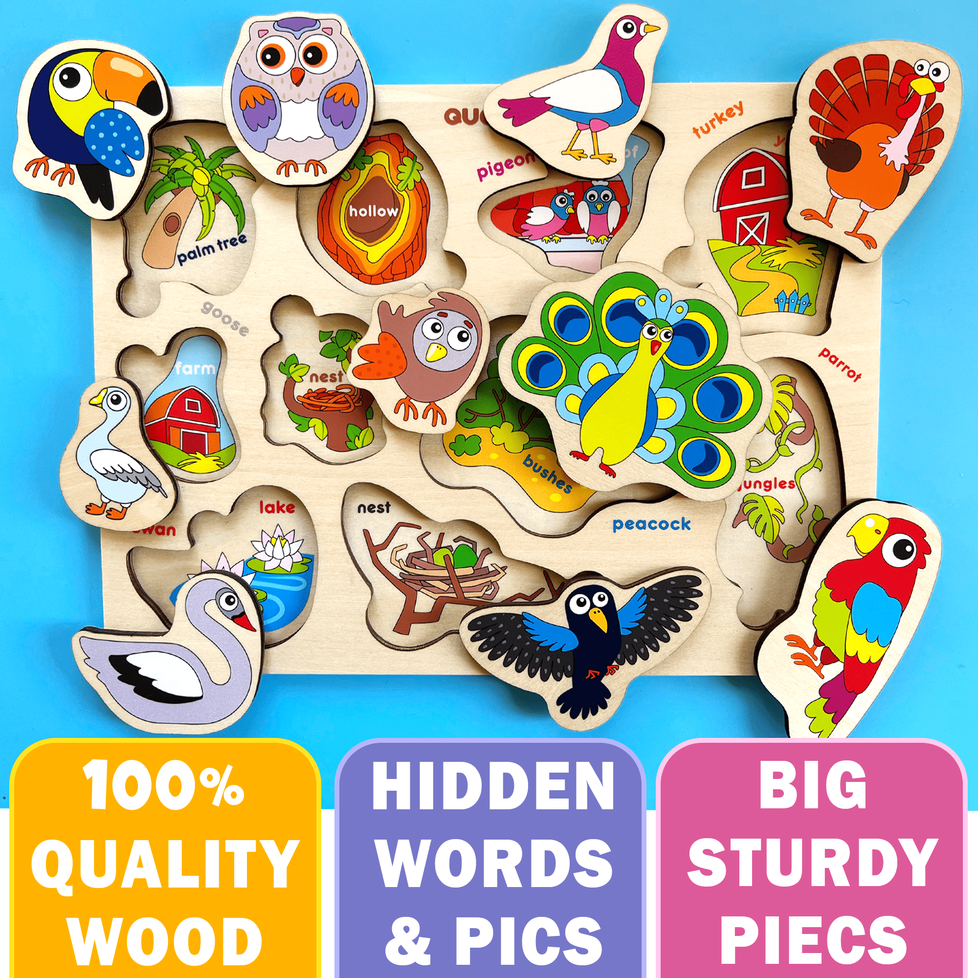 Puzzles for Toddler Development | 6 Pack | Bugs Birds Animals Transport etc