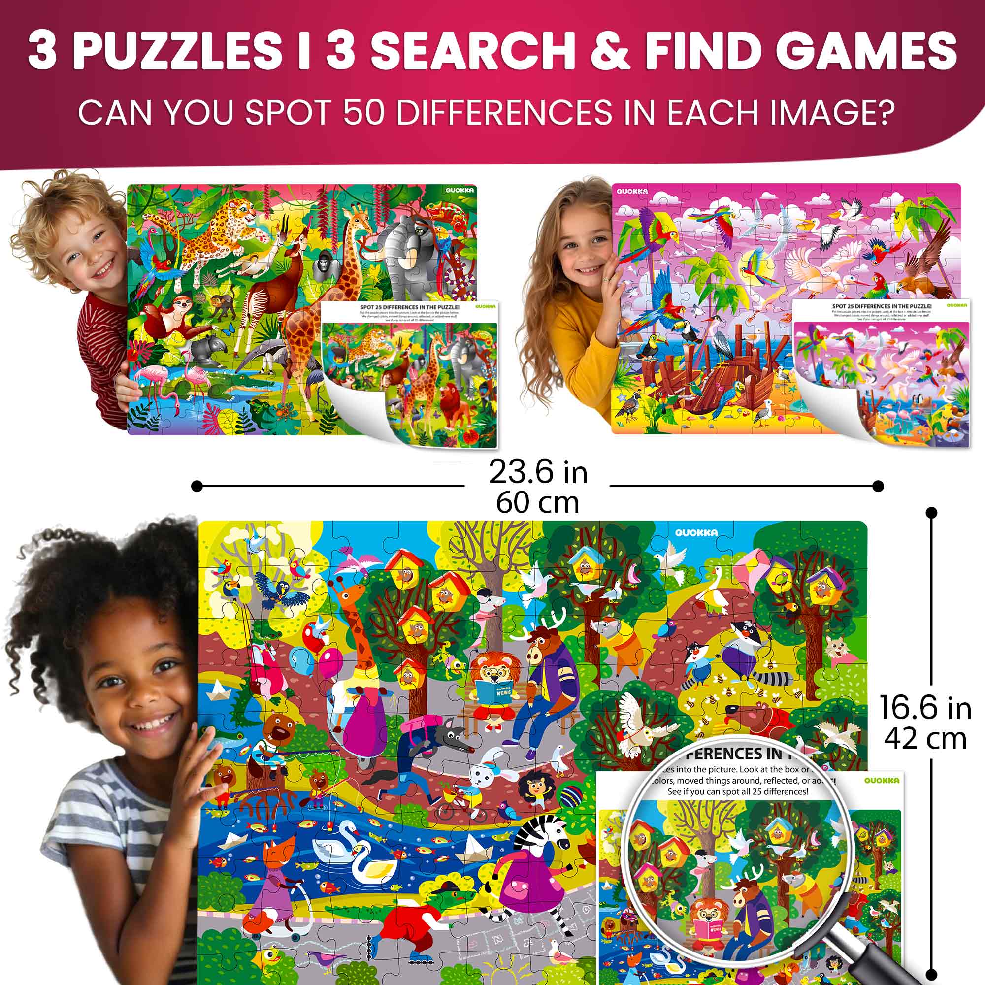 100 Pcs Puzzles for Kids | Wild Animals, Floral