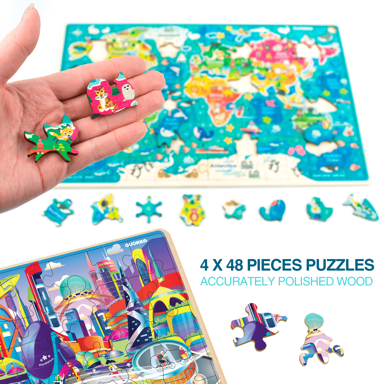 48 Piece Jigsaw Wooden Puzzles | Galaxy & World Map