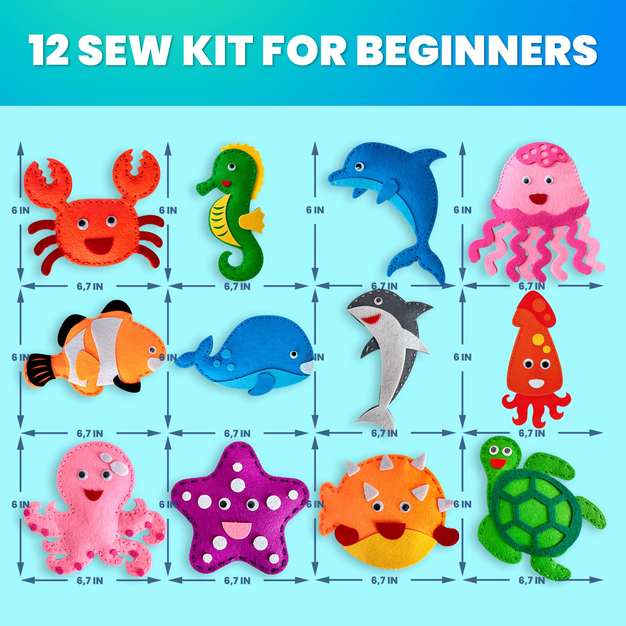 Craft Kits for Kids - 12 Sea Animals Sewing Kit Basic