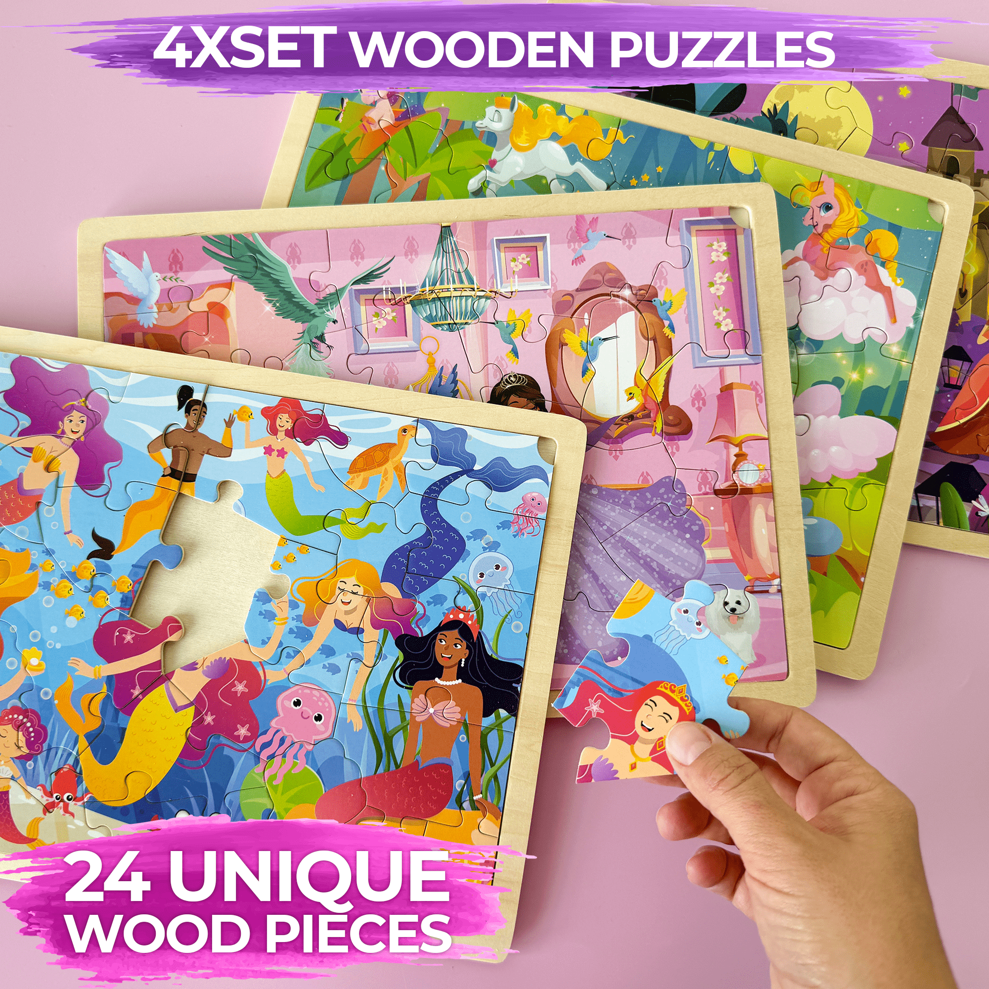 Set of 4 Wood Puzzles for Kids