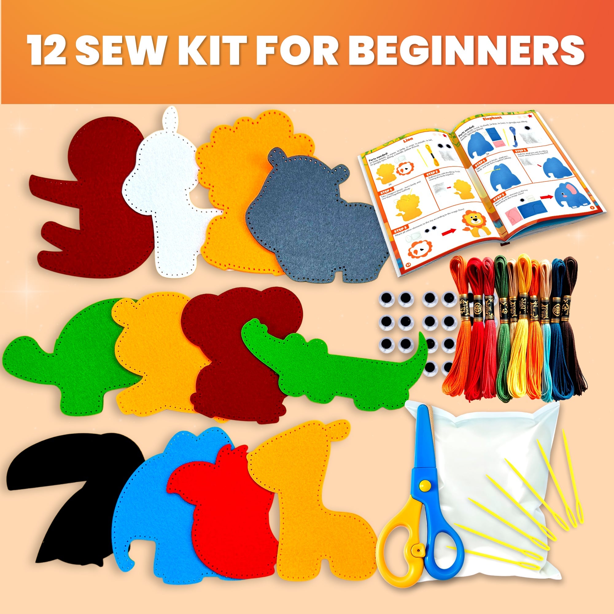 Craft Kits for Kids - 12 Wild Safari Sewing Kit Basic