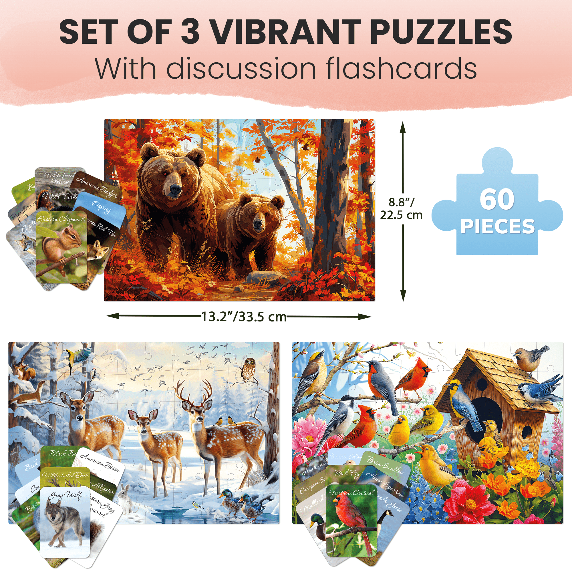 3 Set Large Piece Puzzles for Seniors 