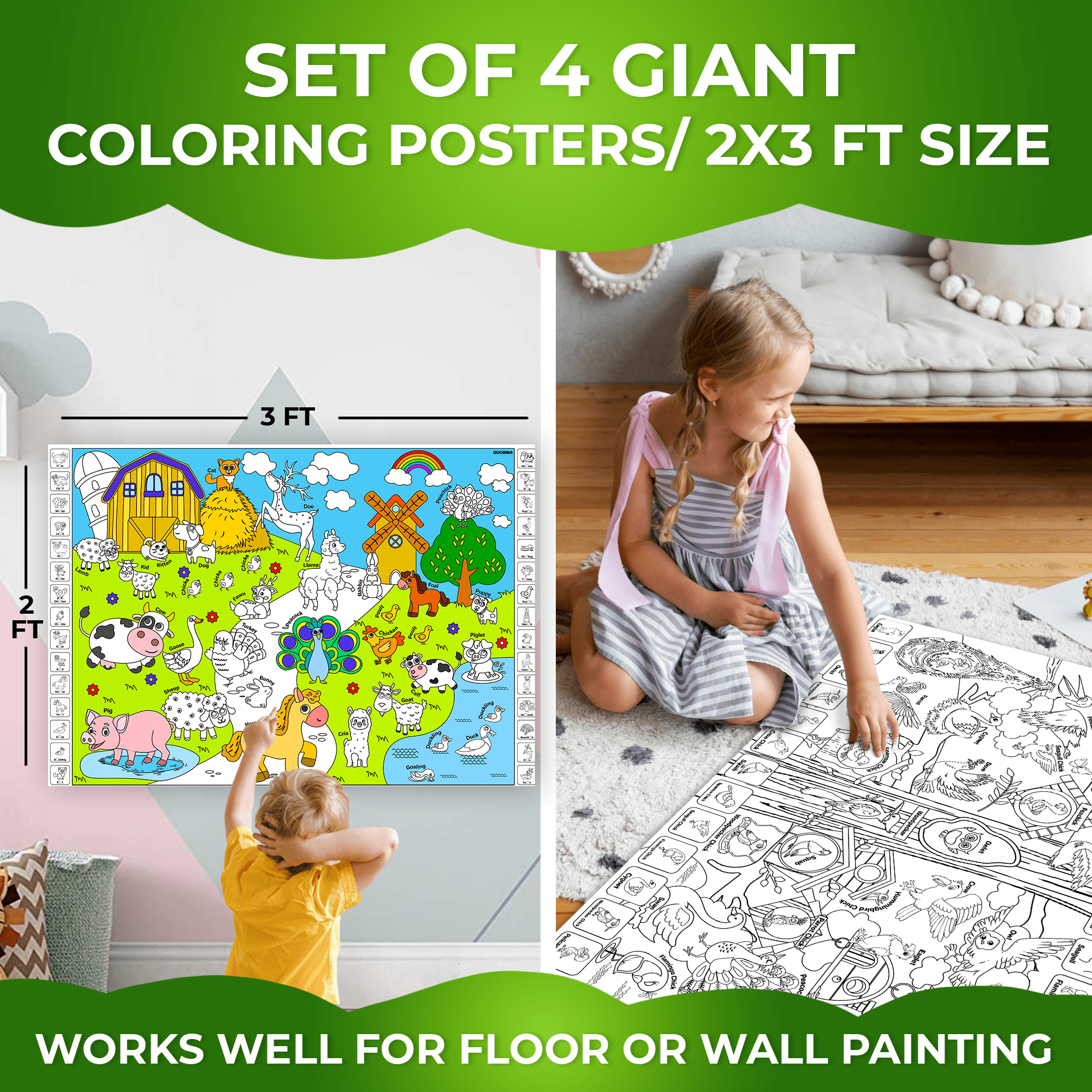 Set of 4 Giant Coloring Posters for Kids