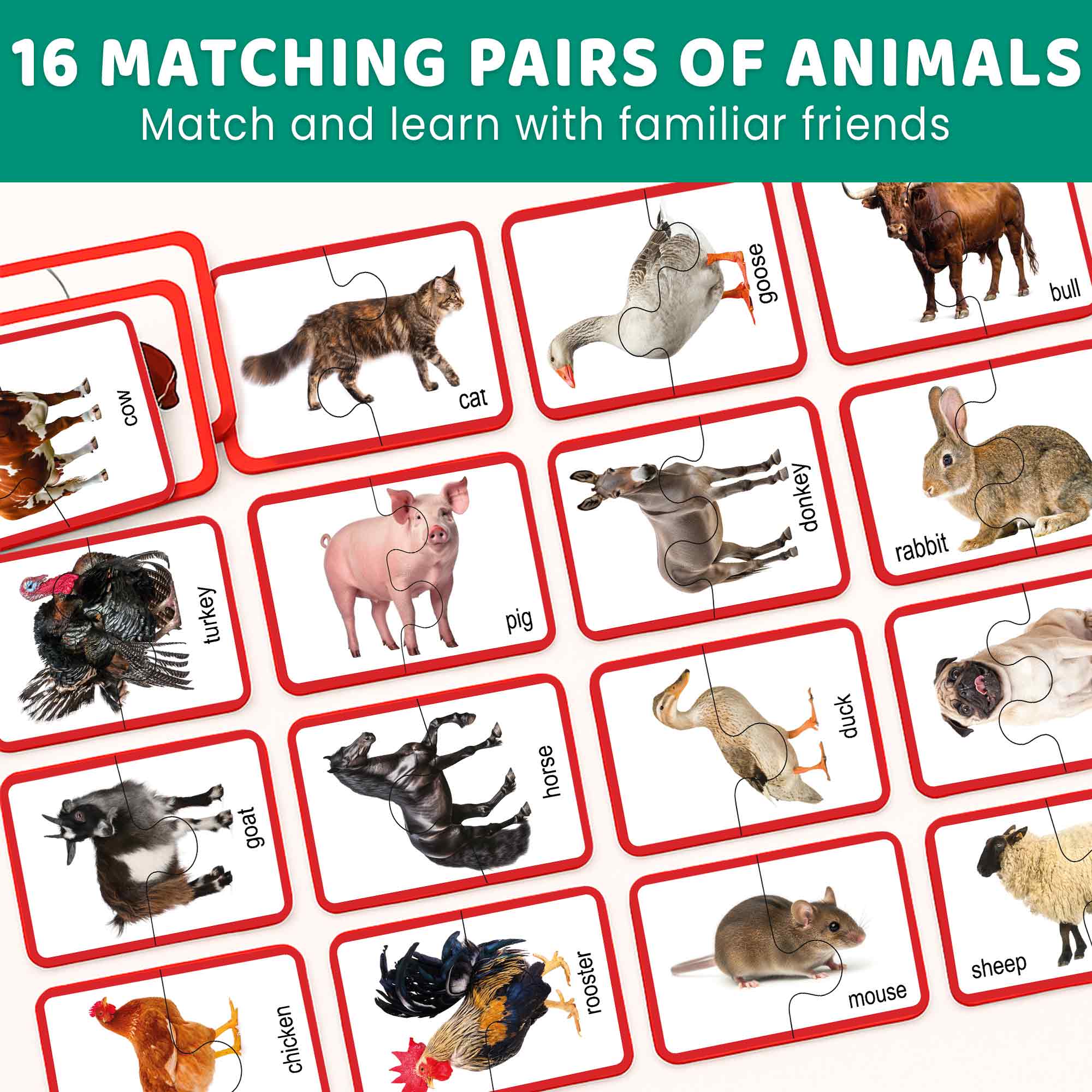 Matching Puzzle for Toddlers - 16 Realistic Pairs Farm Animals