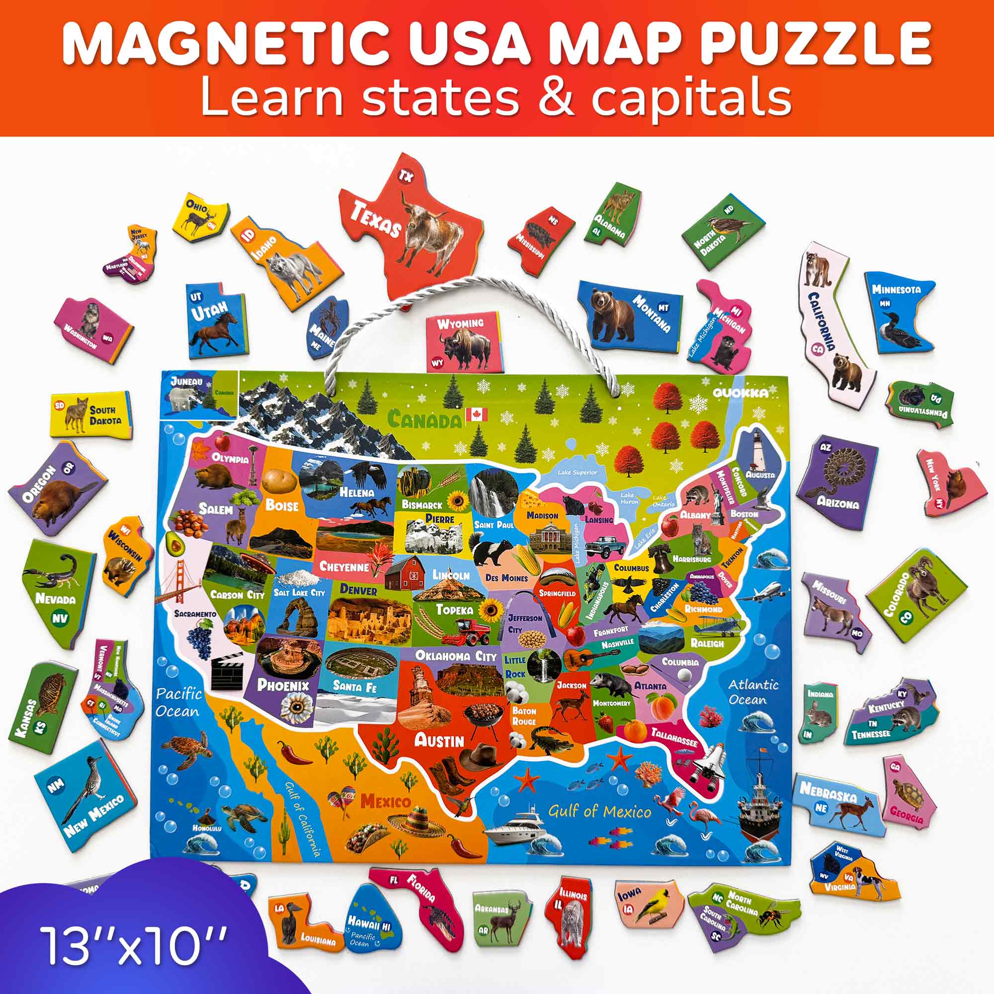 Magnetic Puzzles for Kids - Realistic USA Map