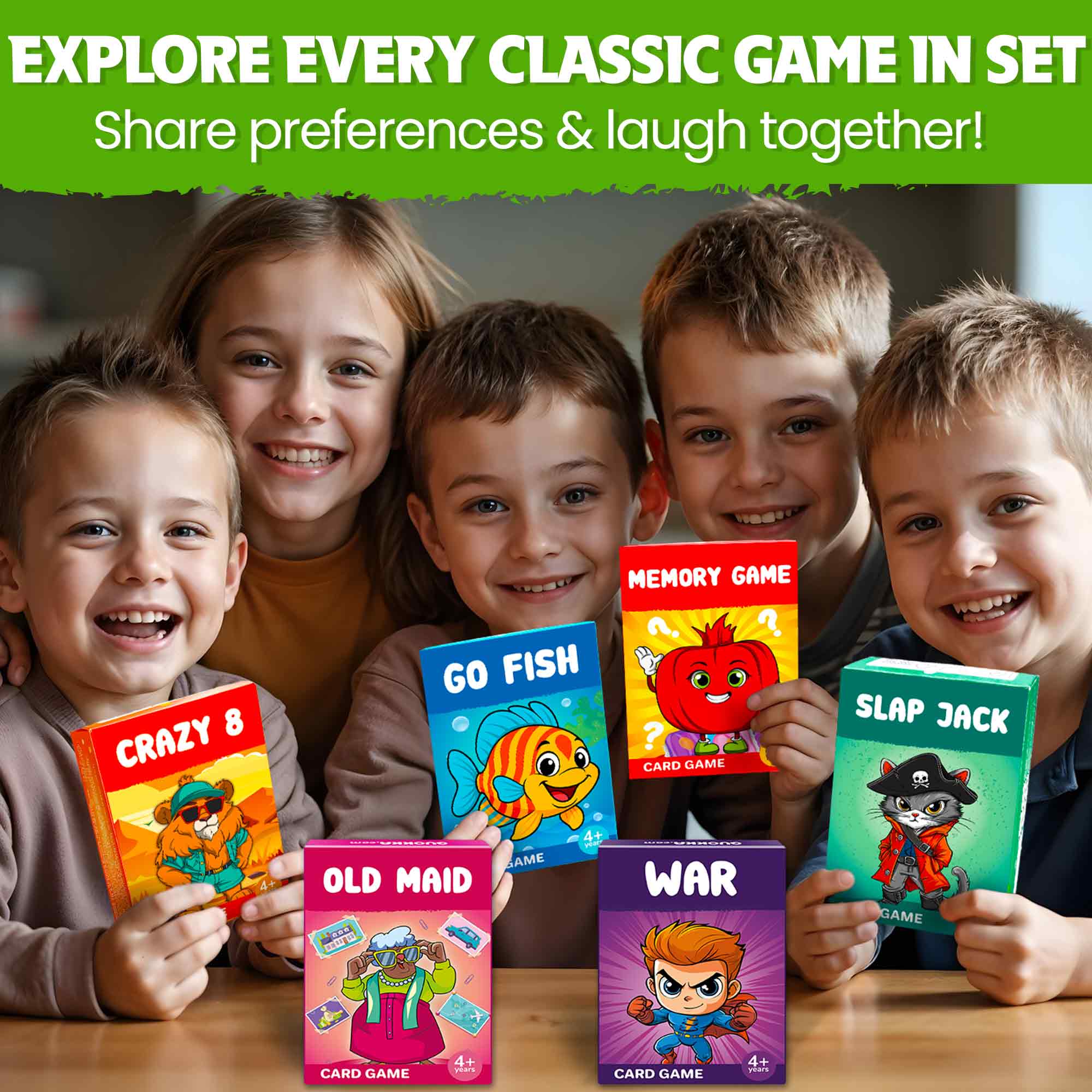 6 Pack Original Card Games for Kids Ages 4–8 - Fun Family Games