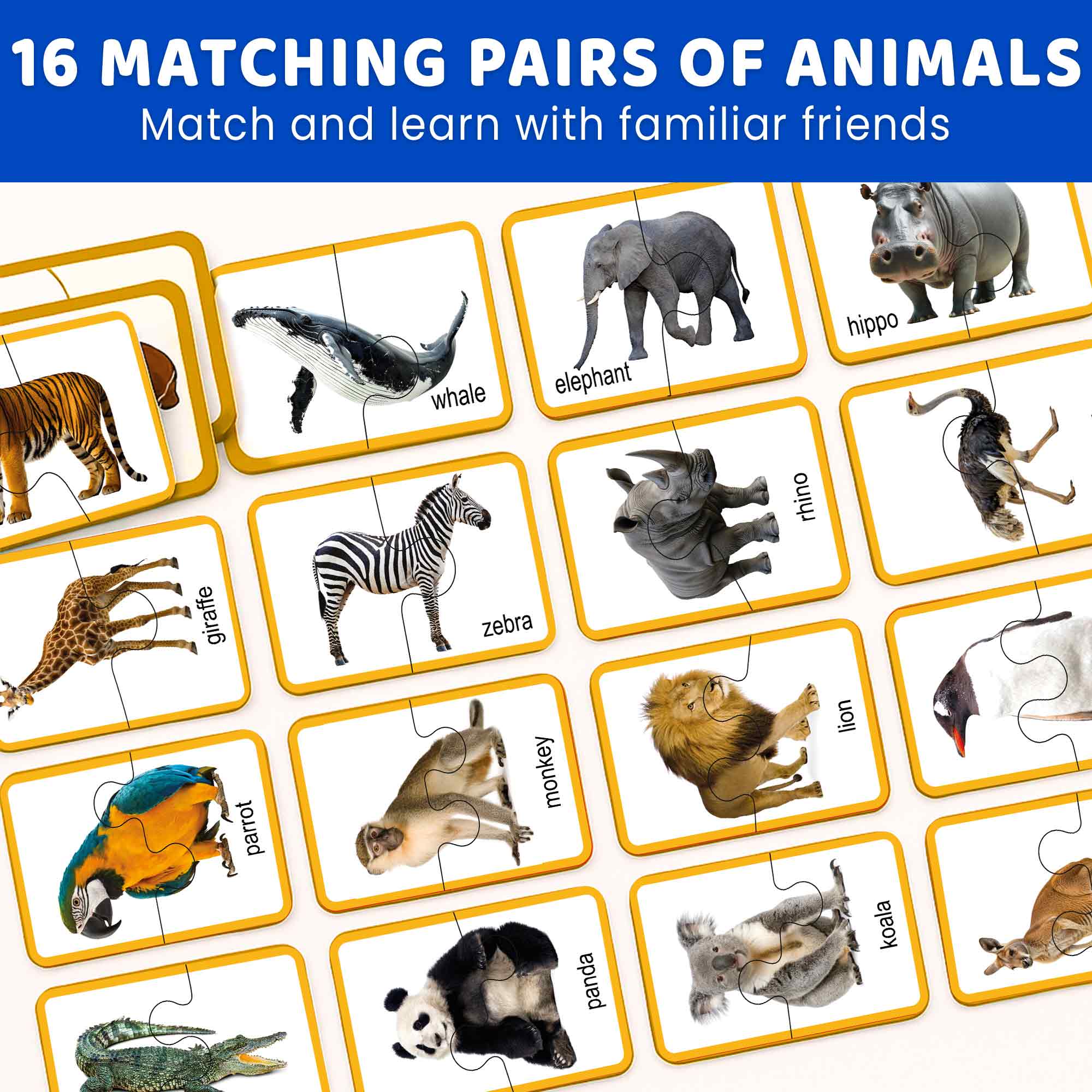 Matching Puzzle for Toddlers - 16 Realistic Pairs Wild Animals