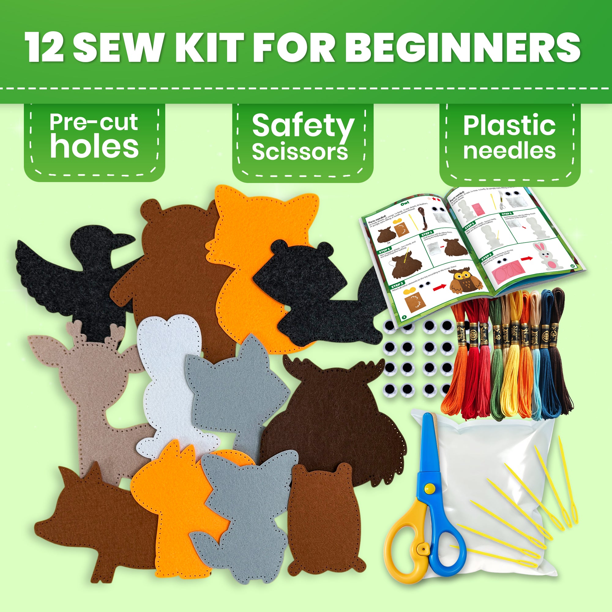 Craft Kits for Kids - 12 Forest Animals Sewing Kit Basic