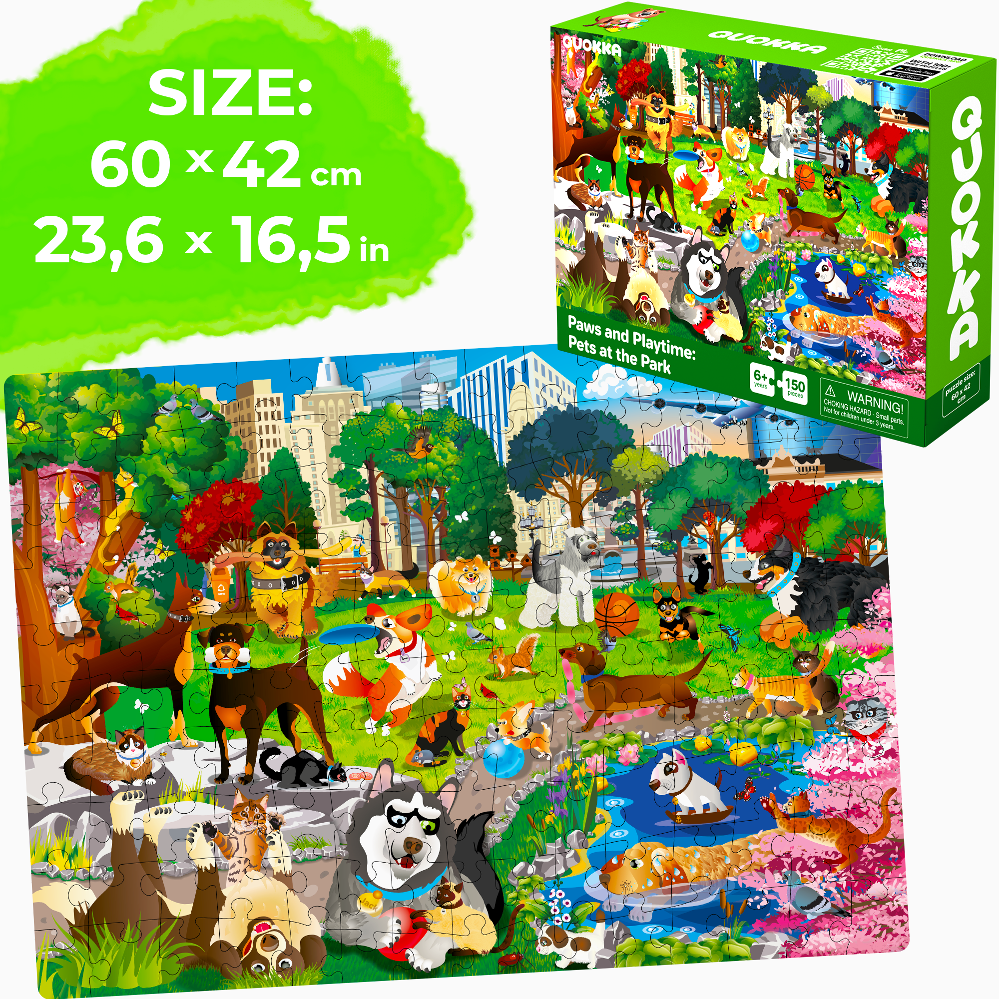 QUOKKA 150 Piece Floor Jigsaw Puzzles for Kids | Pier, Ocean & Pets at the Park