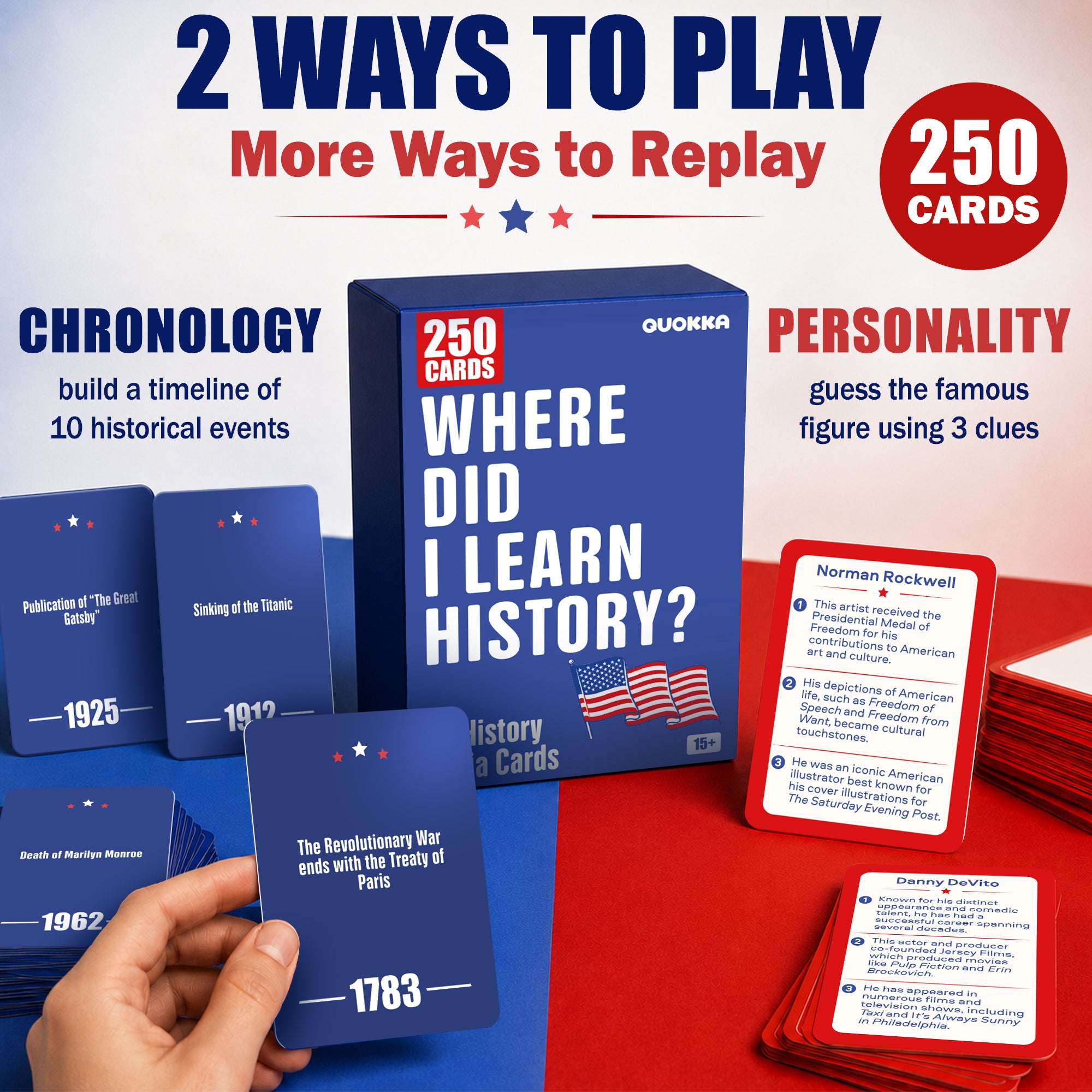 U.S. History Trivia Game with 250 Double-Sided Cards