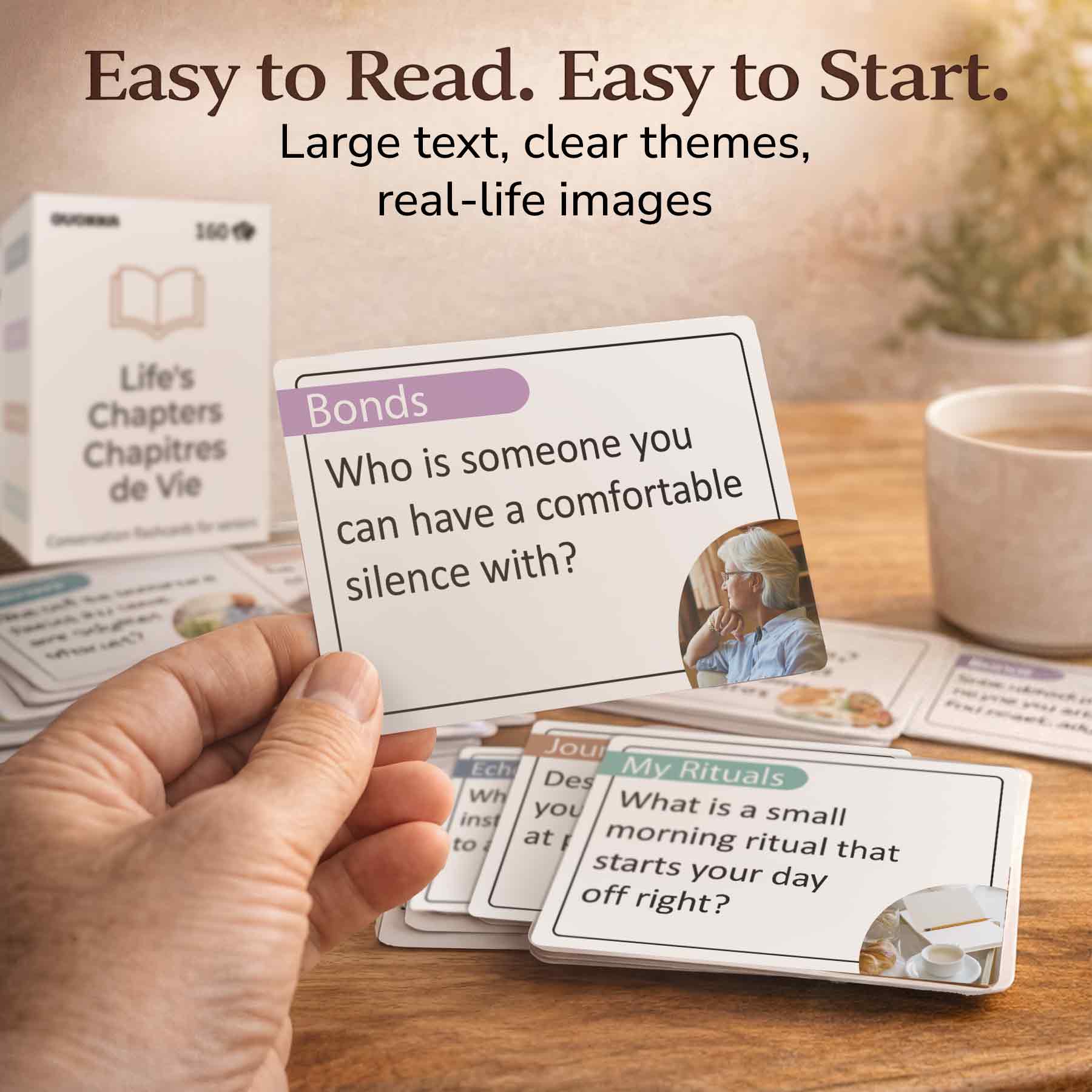 Conversation Cards for Seniors - 160 Large Print Prompts