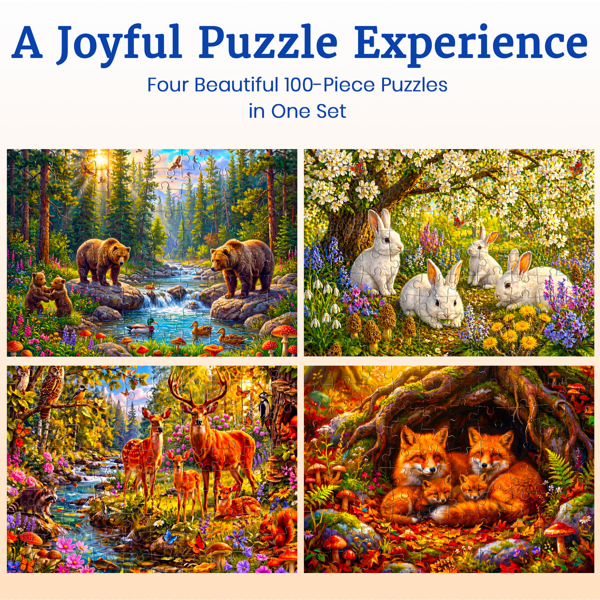 100 Pcs Search & Find Dementia Puzzles for Elderly - Forest Wildlife