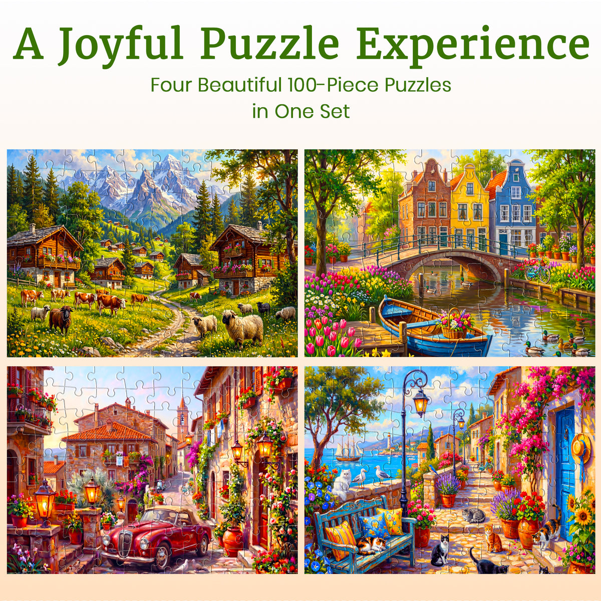 100 Pcs Search & Find Dementia Puzzles for Elderly - European Towns