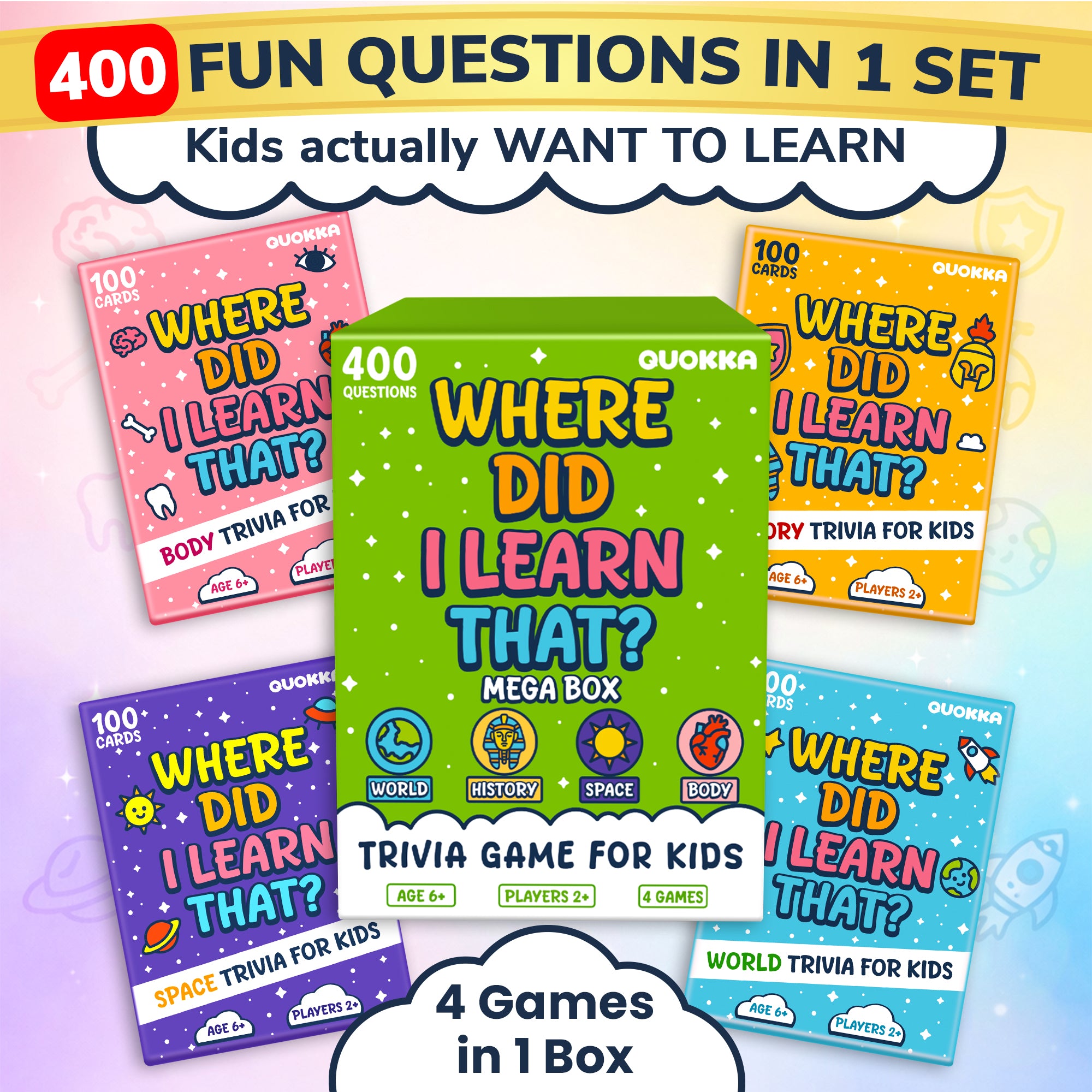 Trivia Card Game for Kids – World, Space, History & Human Body