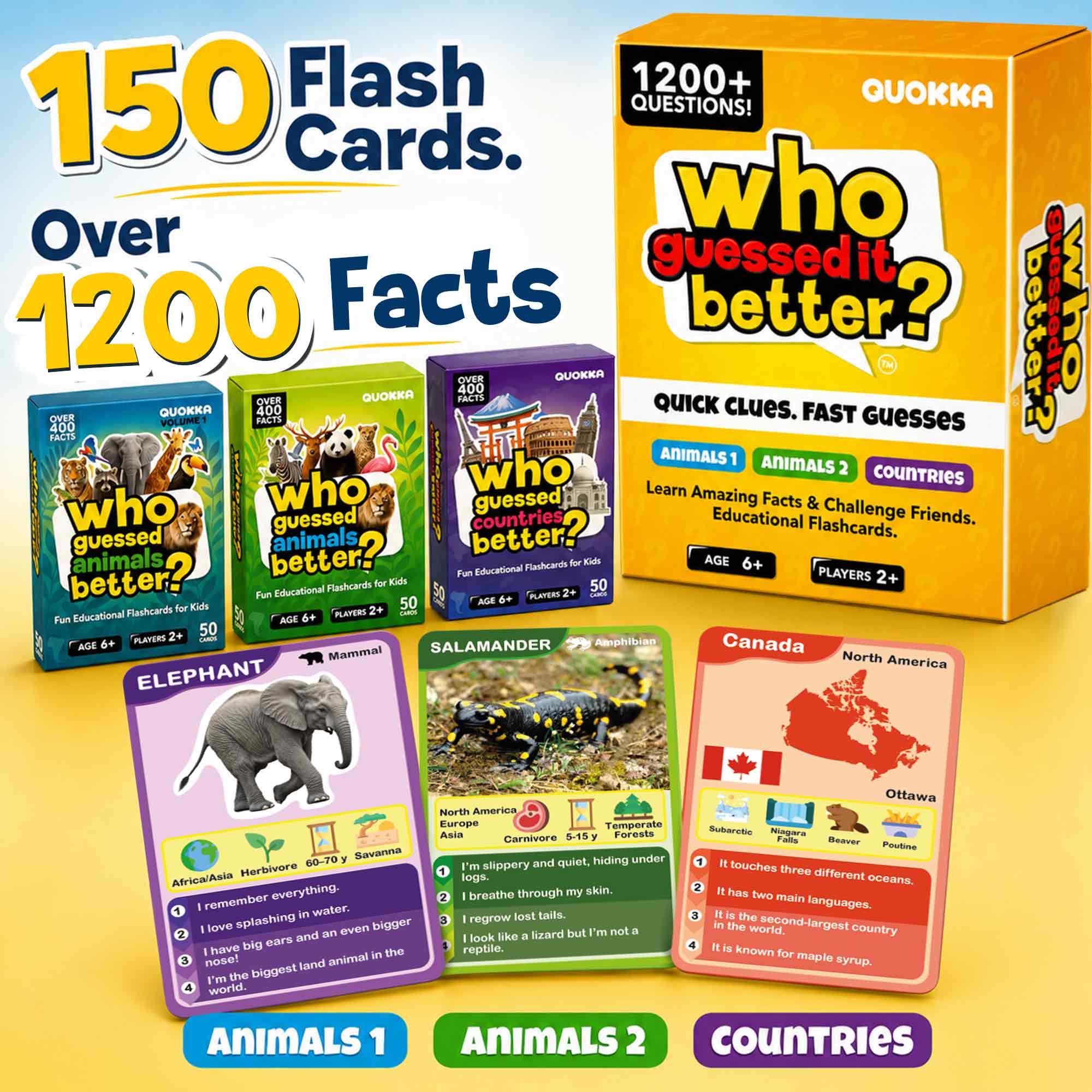 3 Set Educational Game for Kids - Who Guess It Better: Animals & Countries