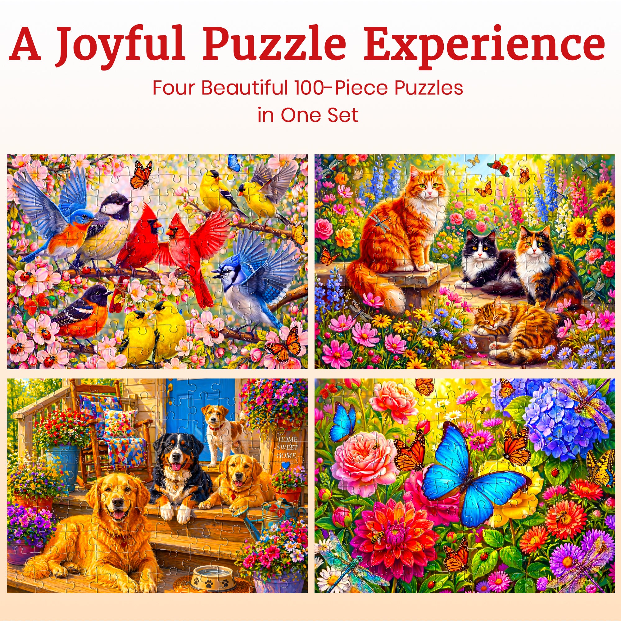 100 Pcs Search & Find Dementia Puzzles for Elderly - Pet & Flowers