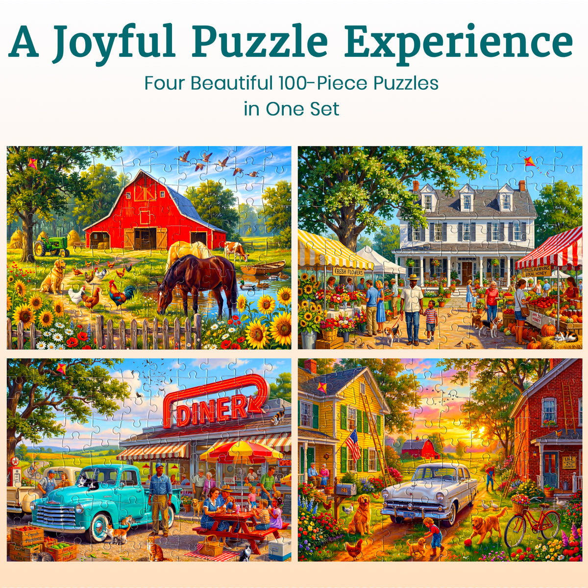 100 Pcs Search & Find Dementia Puzzles for Elderly - Rural America