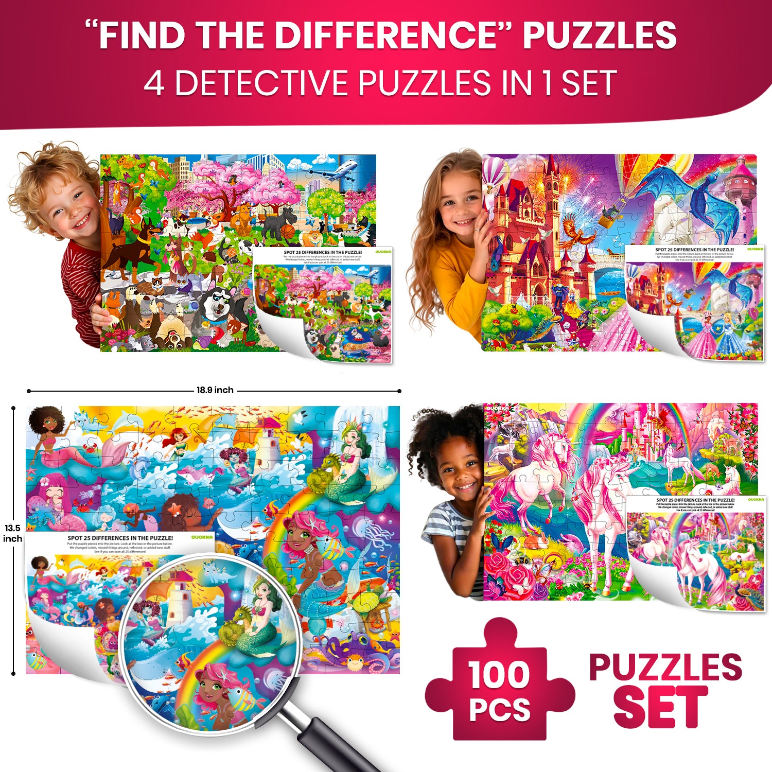 100 Pcs Floor Puzzles for Kids | Unicorns, Princess & Mermaids