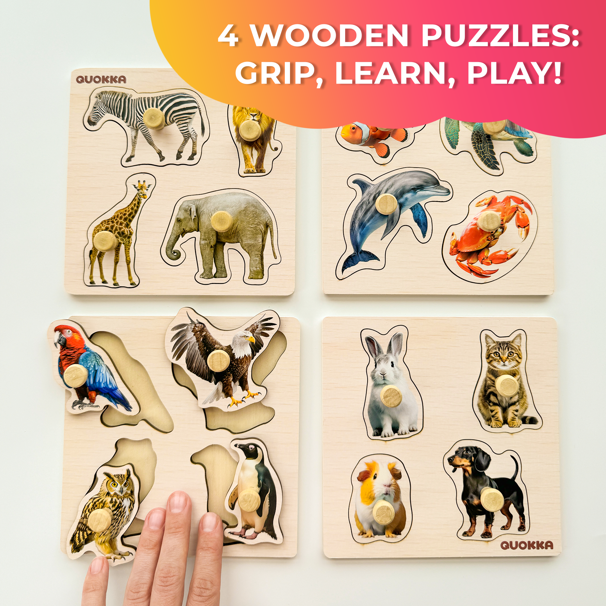 QUOKKA 4 Set Pegged Puzzles for Toddlers and Kids