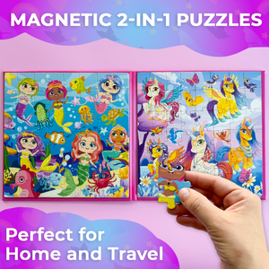 QUOKKA Magnetic Book 2x48 Piece Puzzles for Kids | Mermaids & Unicorns