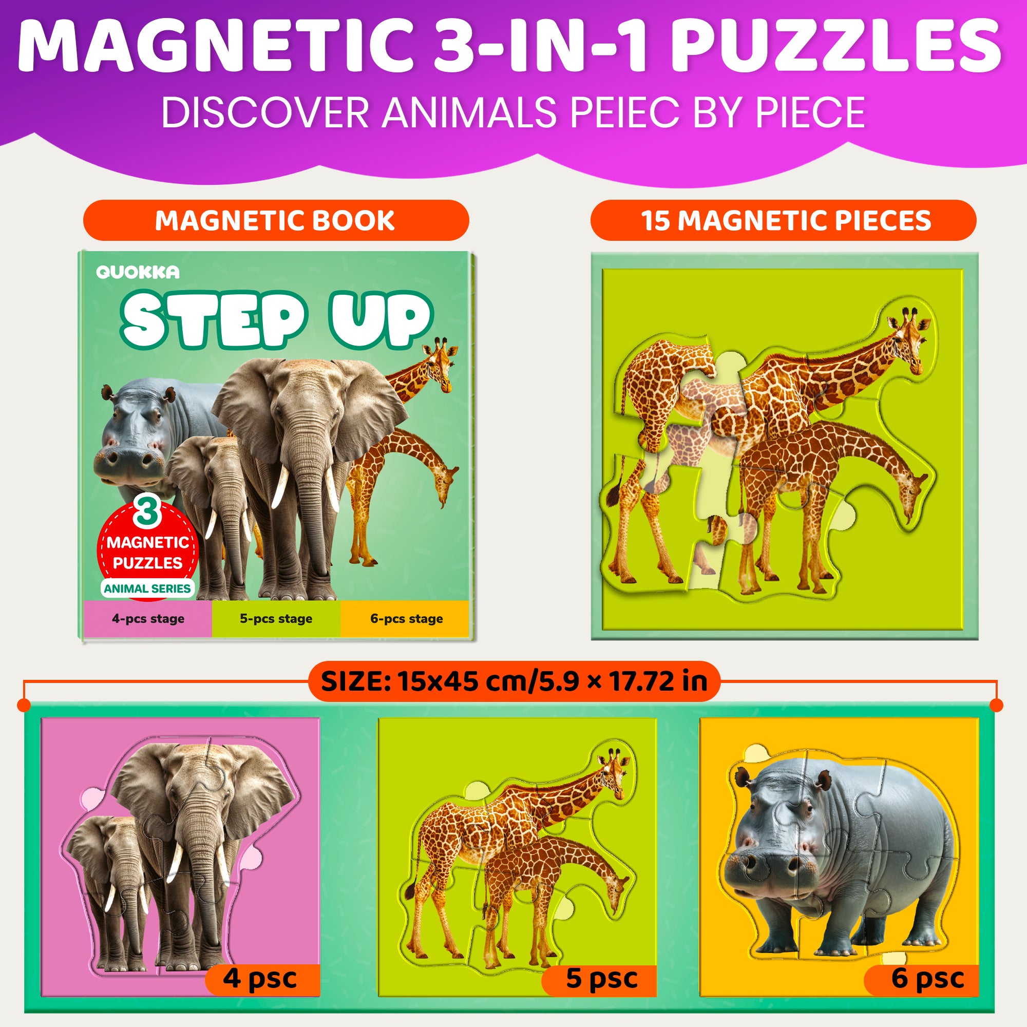 Step Up Magnetic Puzzles for Toddlers - Safari Animals