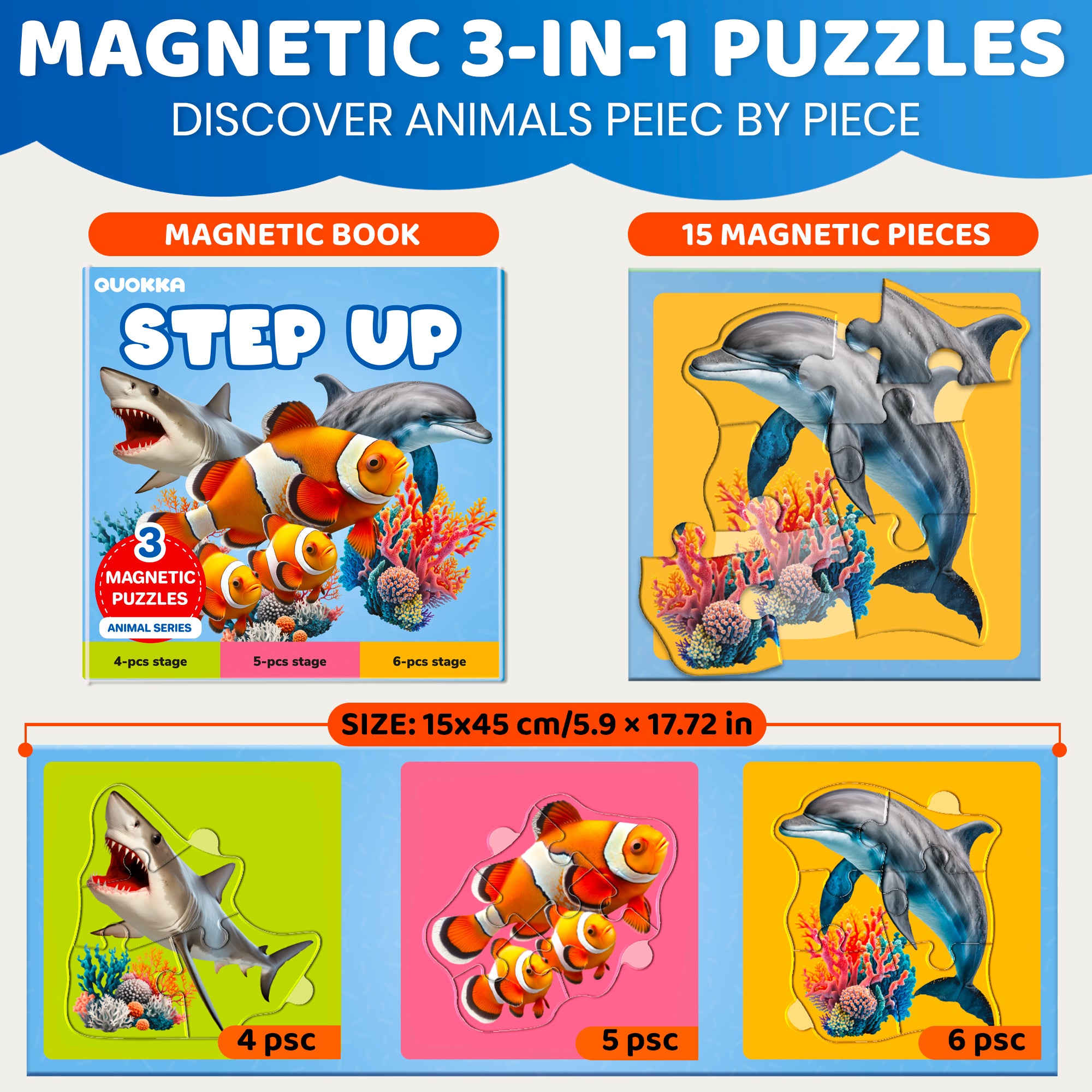 Step Up Magnetic Puzzles for Toddlers - Ocean Animals
