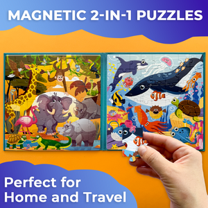 QUOKKA Magnetic Book 2x48 Piece Puzzles for Kids | Africa & Ocean