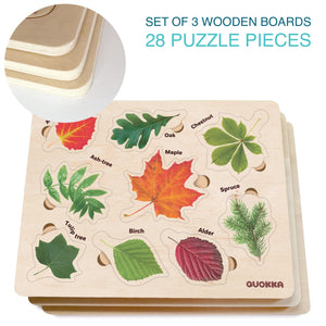 Wooden Puzzles Set for Toddlers | Mushrooms Flowers Leaves - QUOKKA