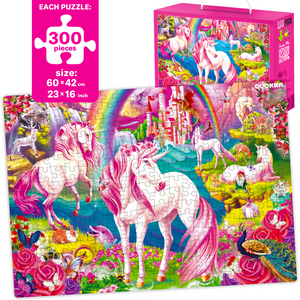QUOKKA 300 Piece Floor Jigsaw Puzzles for Kids | Unicorns, Princess & Dogs