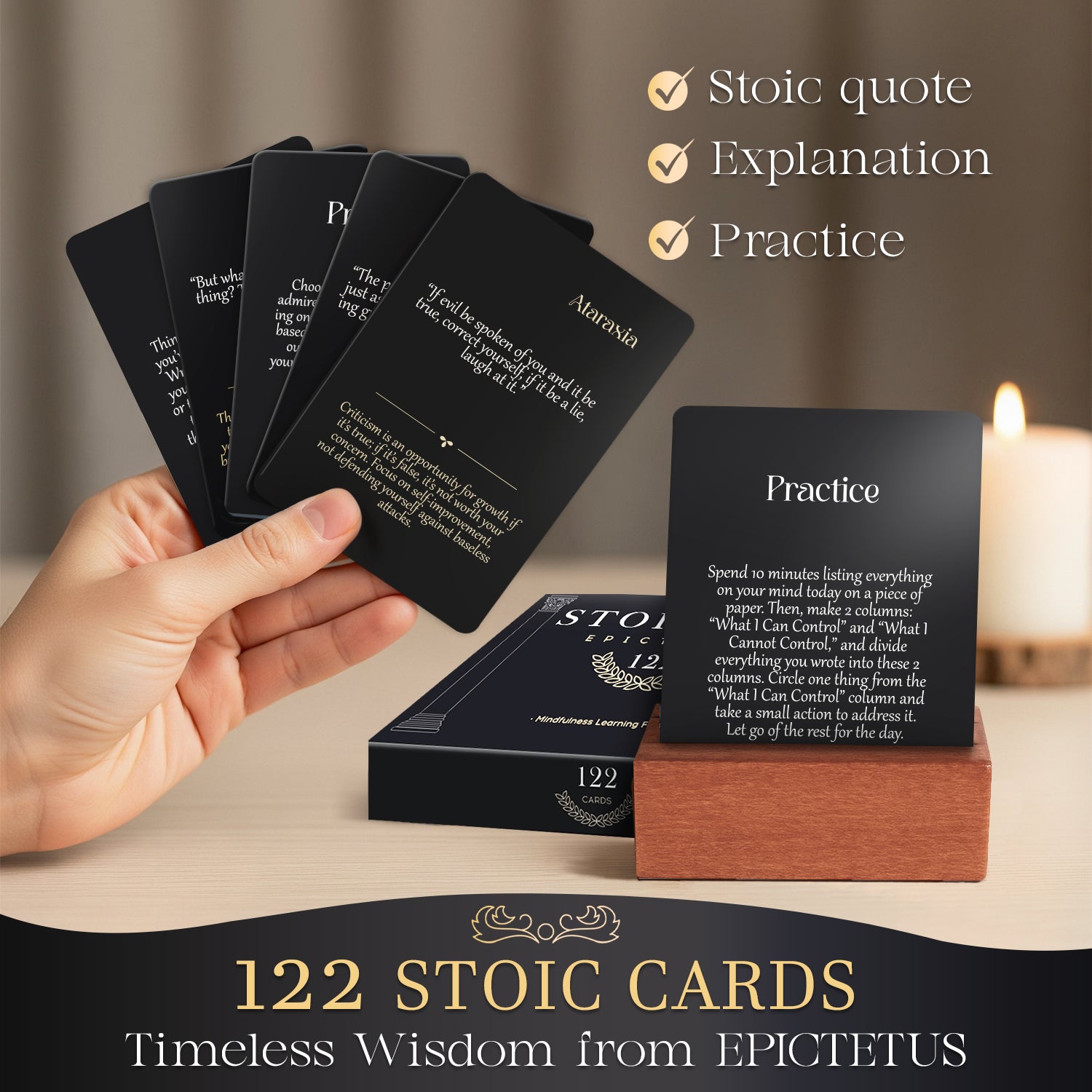 Stoicism Cards Epictetus - 122 Daily Quotes & Exercises