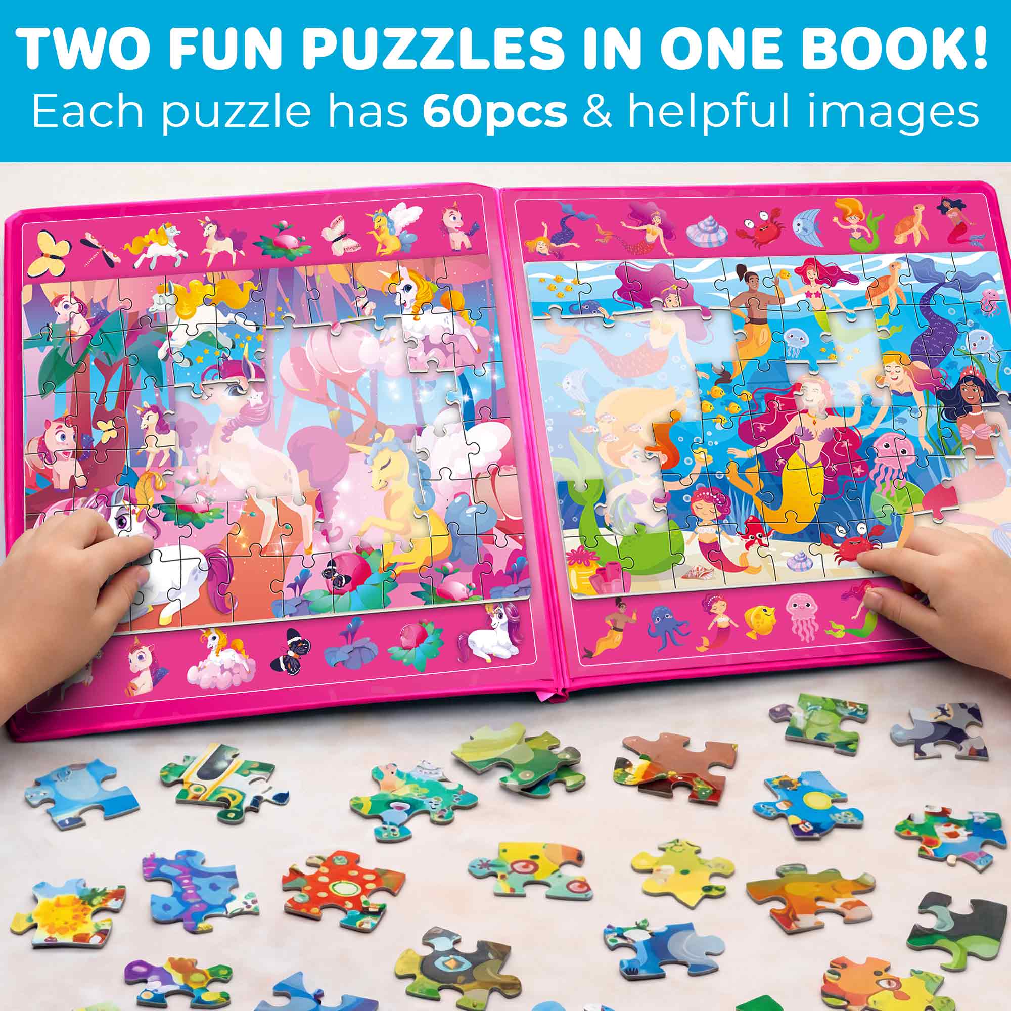 Magnetic Puzzle 2x60 Pcs Puzzles for Kids - Mermaids & Unicorns