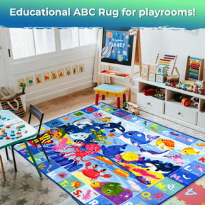 QUOKKA Classroom Rug for Kids - 78x59 Ocean Toddler Rug Carpet for Kids Room