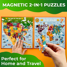 Load image into Gallery viewer, QUOKKA Magnetic Book 2x48 Piece Puzzles for Kids | Maps USA &amp; World
