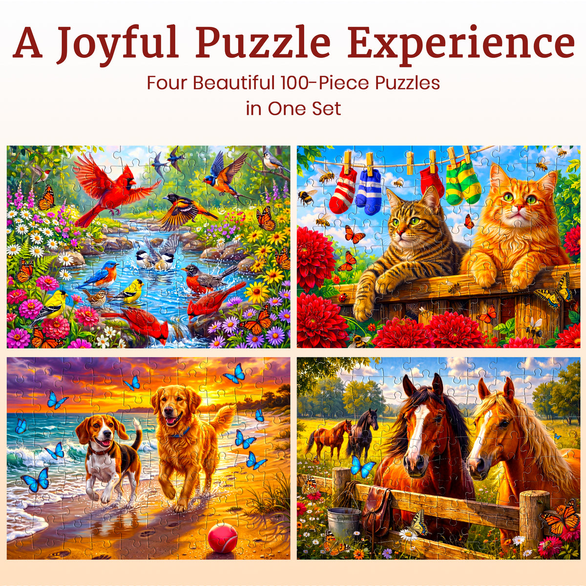 100 Pcs Search & Find Dementia Puzzles for Elderly - Animals