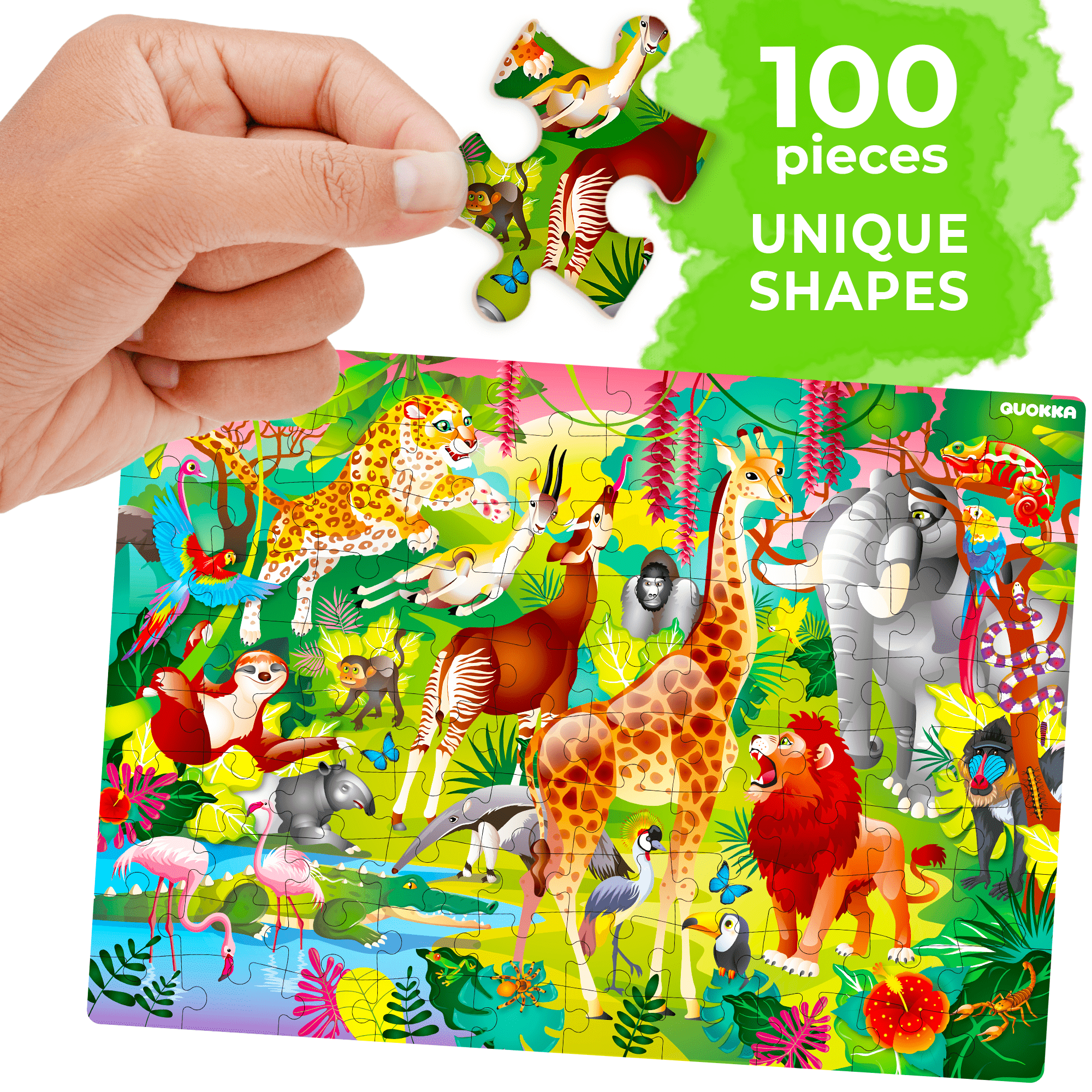 QUOKKA 100 Piece Puzzles for Kids | Wild Animals, Birds & Floral