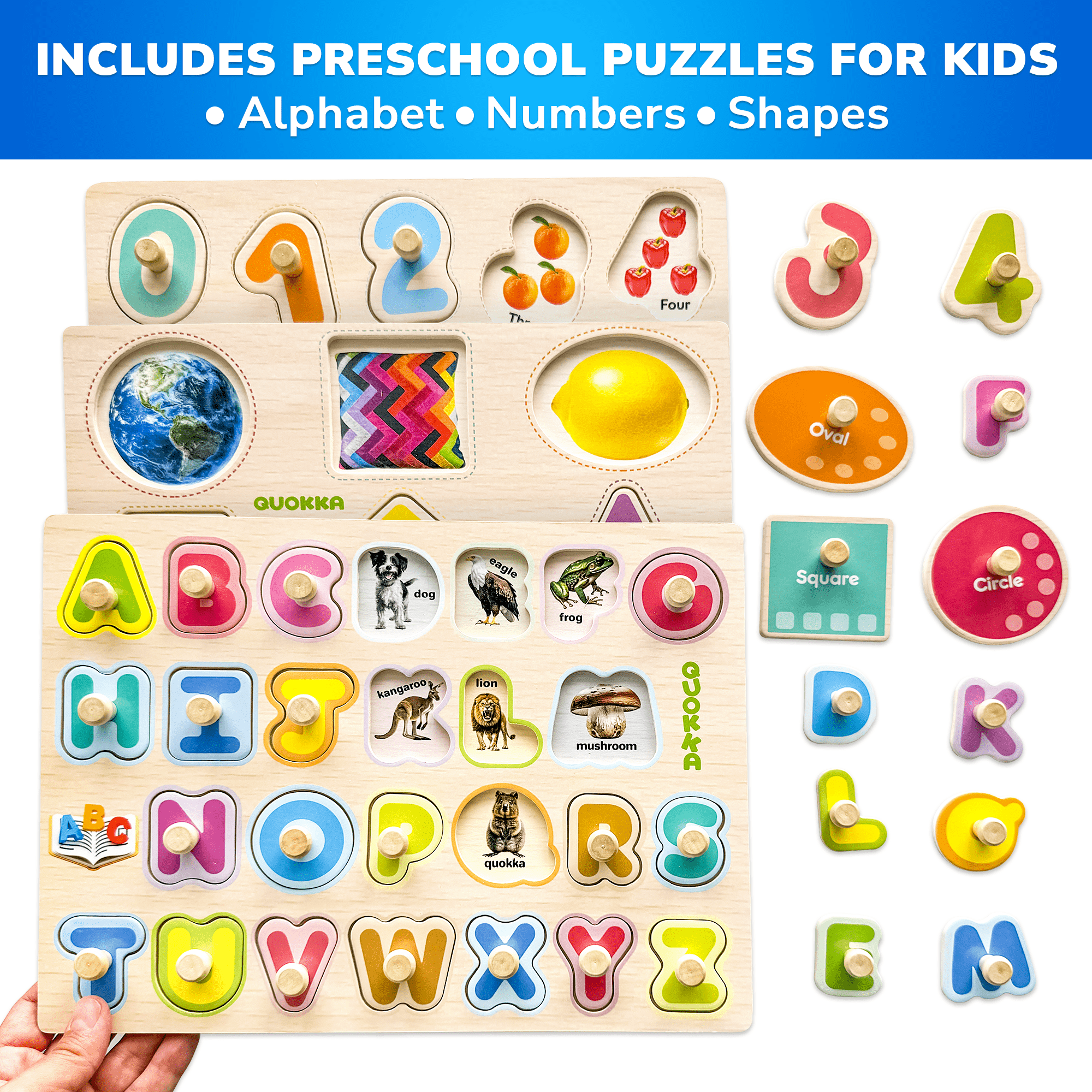 Wooden Puzzles Learning Alphabet, Numbers