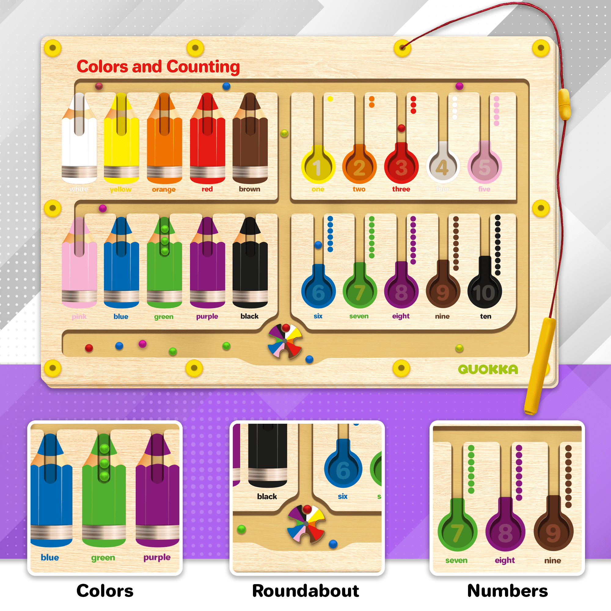 QUOKKA Montessori Toys | Magnetic Color and Number Maze Toy