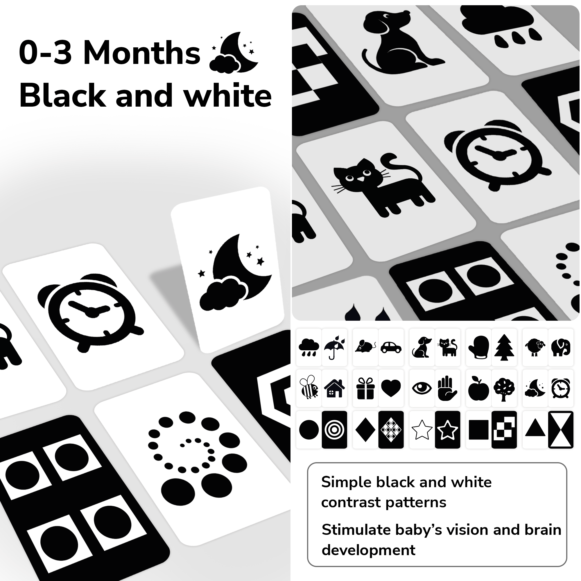 60 Contrast Baby Flash Cards | Colors, Animals, Geometric Shapes & Household Items