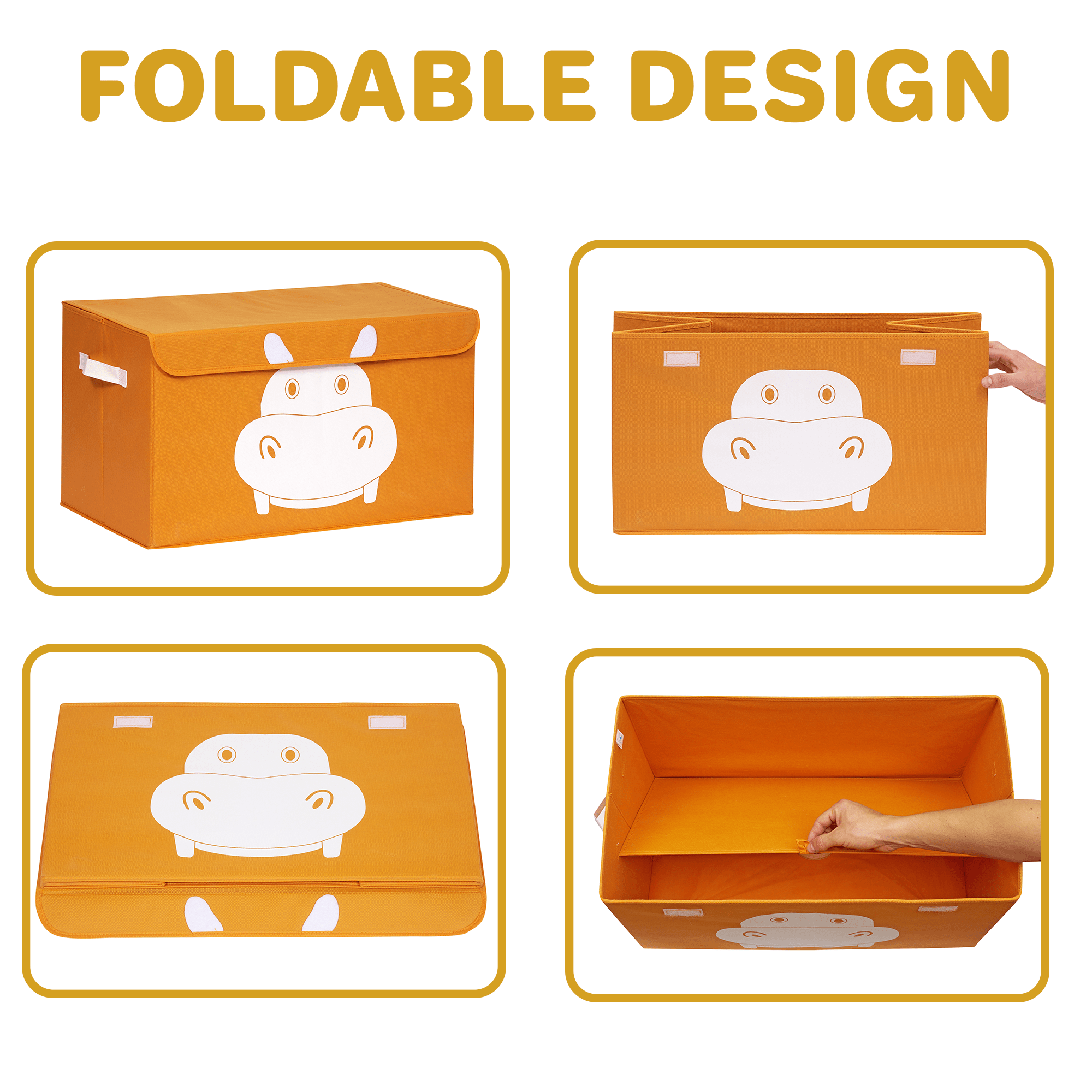 QUOKKA Hippo Toy Storage Box Orange  | 4 Set Toy Chest Organizer for Kids