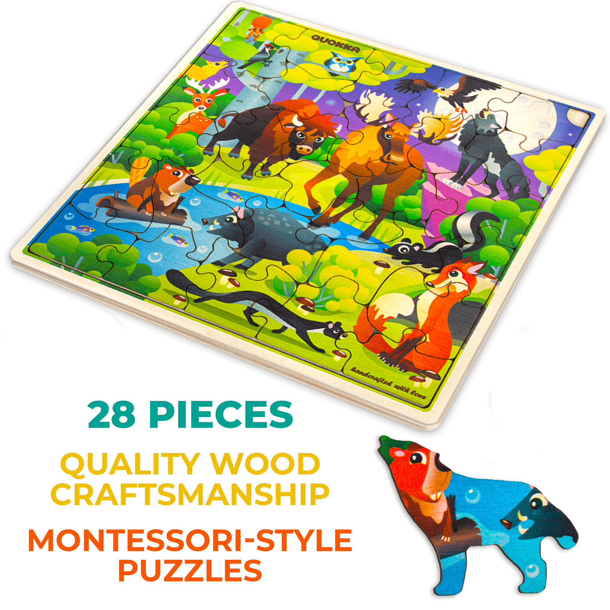 QUOKKA 28 Pieces Wooden Puzzles | Wild Animals