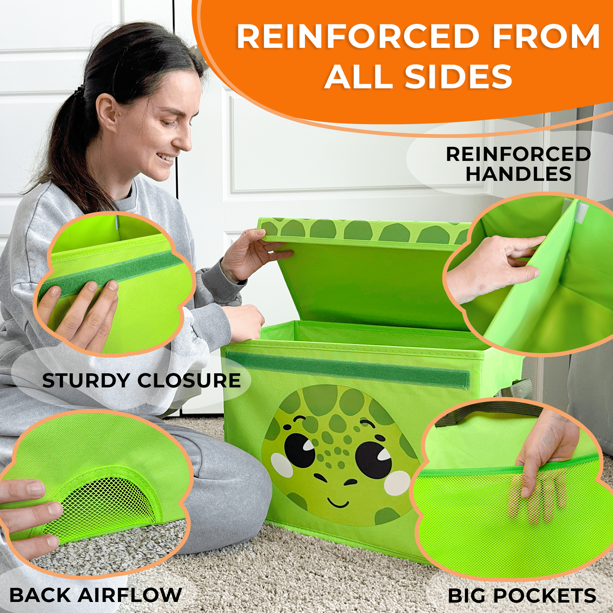 QUOKKA Turtle Toy Storage Box | Toy Chest Organizer for Kids