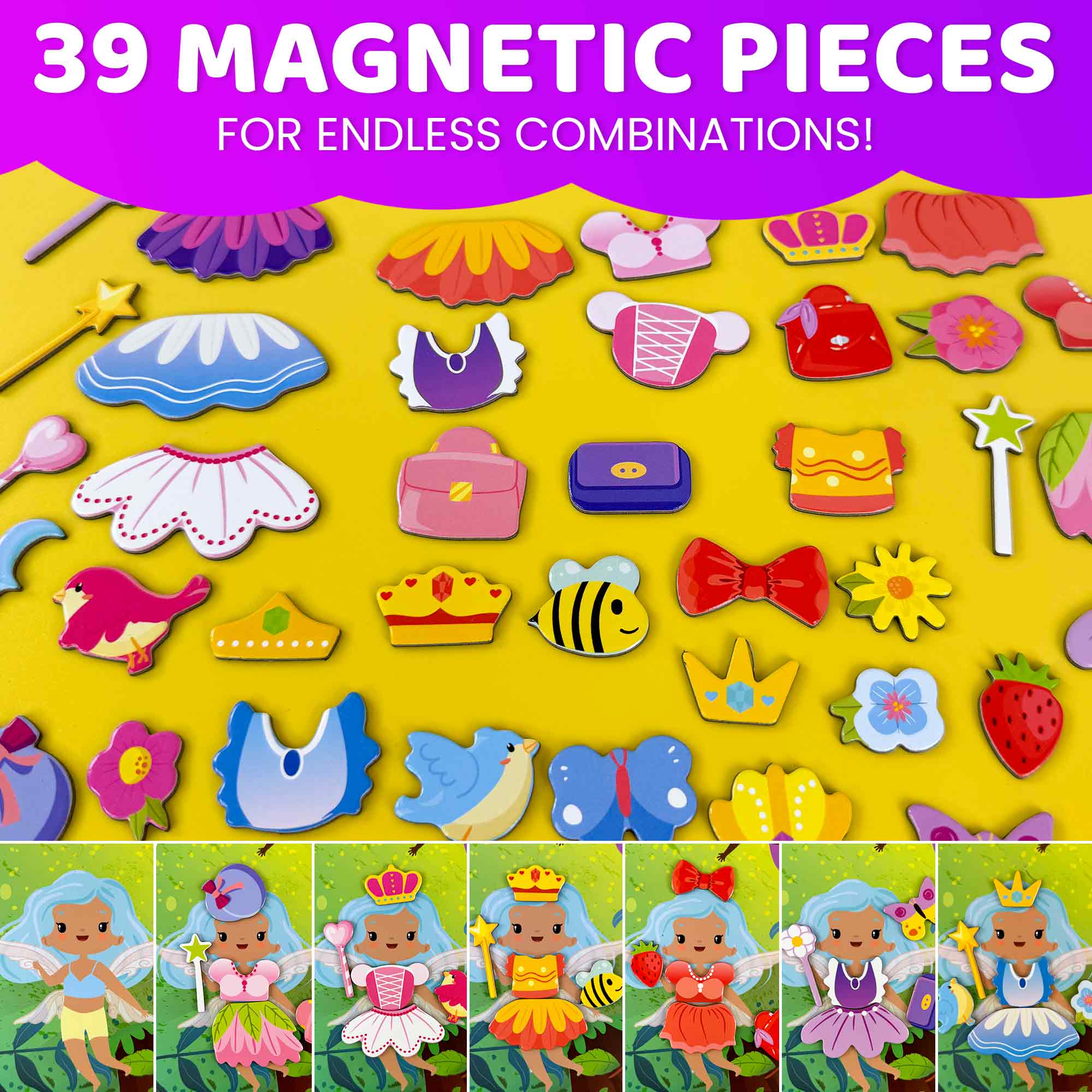 Magnetic Dress-Up Dolls for Kids with 39 Magnetic Pcs | Fairy