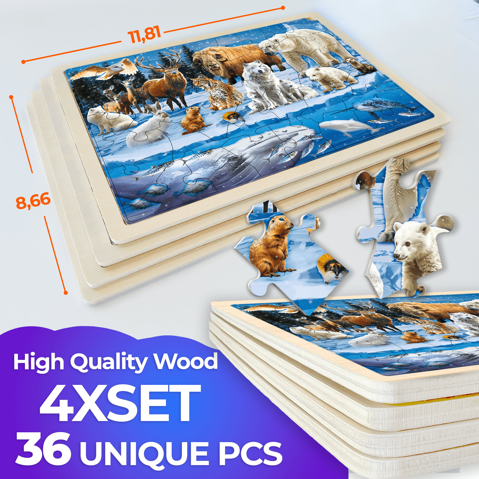 36 Pcs Wooden Realistic Puzzles