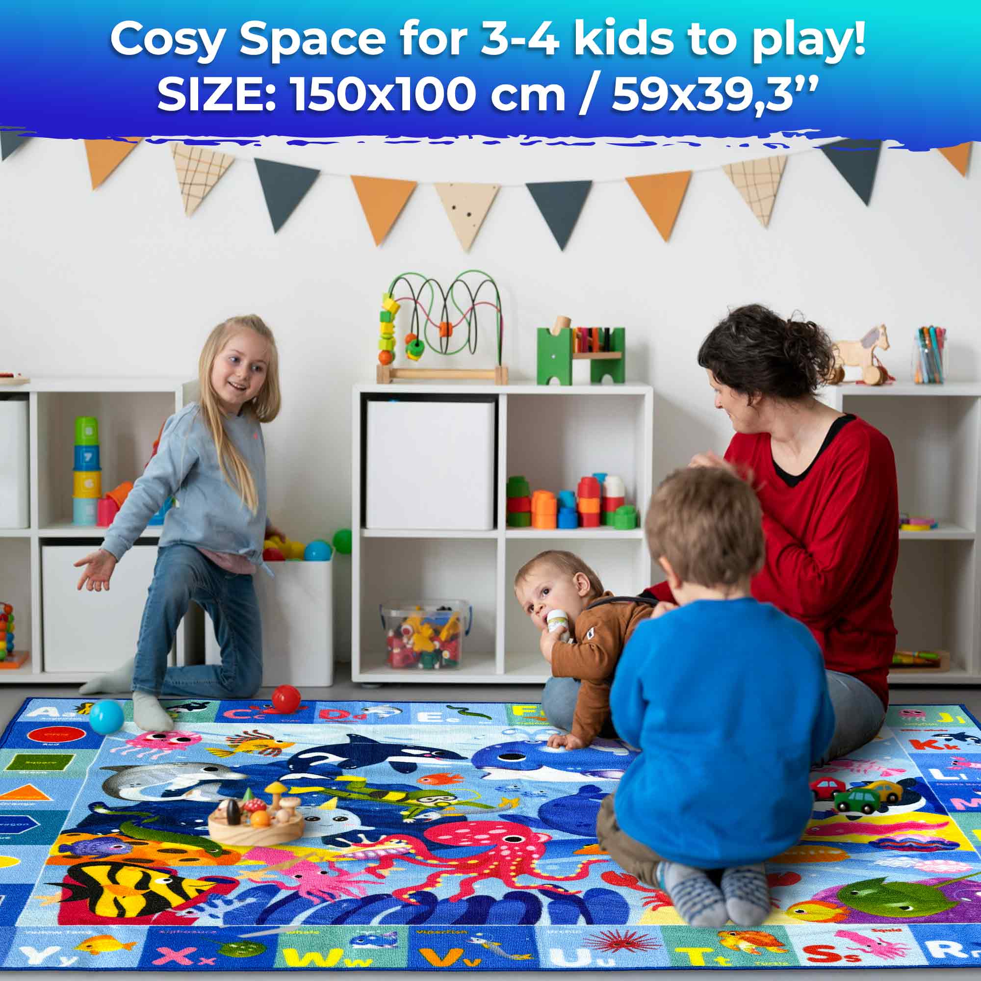 Small Classroom Ocean Rug for Kids - 59x39 ABC Rugs for Playroom