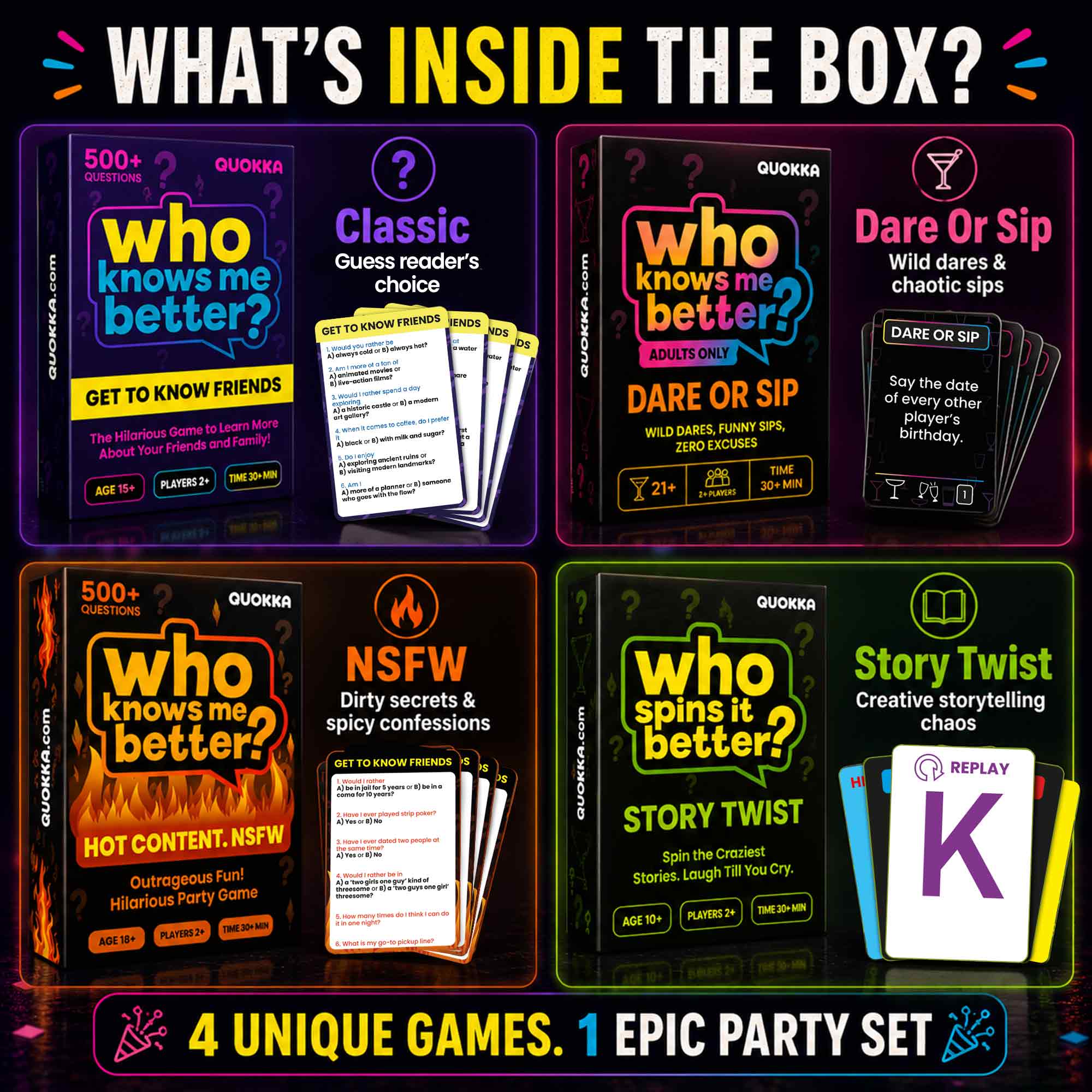 4 Set Party Games – Who Knows Me Better? for Adults
