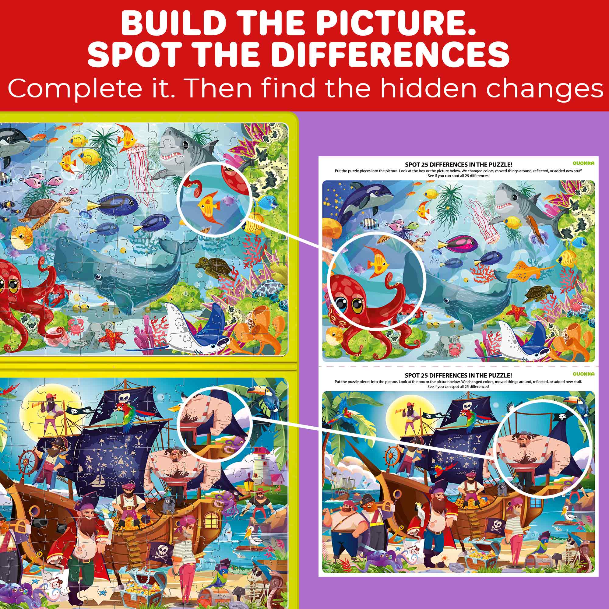Magnetic Puzzle 2x100 Pcs Puzzles for Kids - Ocean & Pirates
