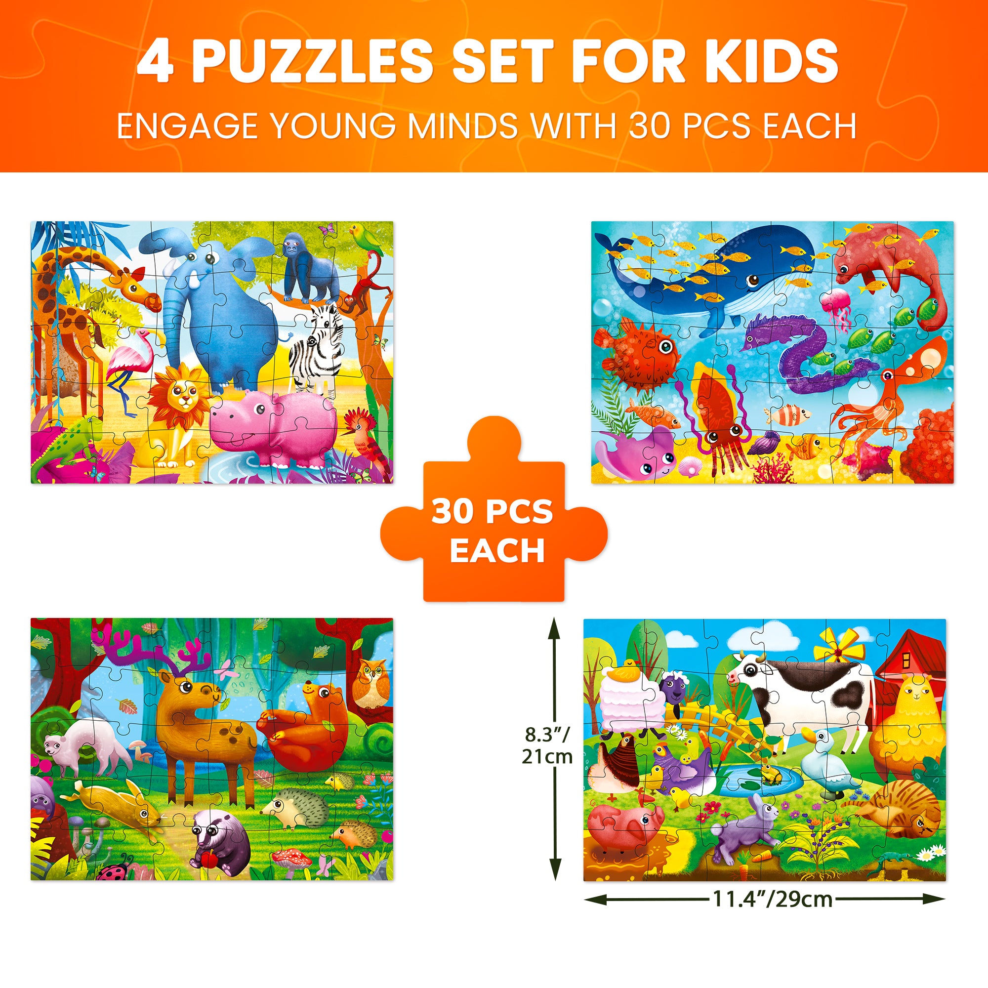 Jigsaw Puzzles for Kids 30 Pcs Farm, Polar, Ocean & Safari Animals